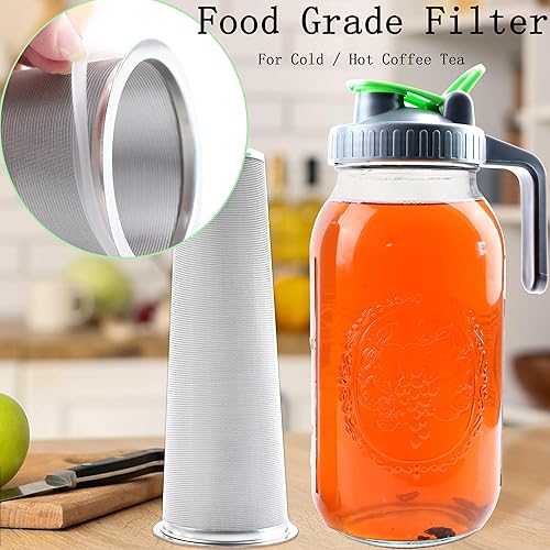 Miniatura 5 de Frío Mason Jar Máquina de café helado de 64 onzas de boca ancha, jarra de cerveza fría con filtro de café, jarra hermética y a prueba de fugas de