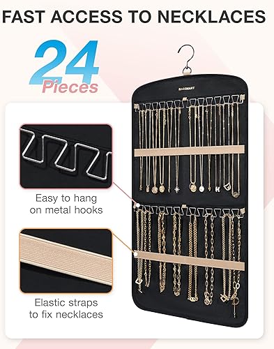 Miniatura 68 de BAGSMART Organizador de joyas colgante con colgador, ganchos de metal, soporte de joyería de doble cara para aretes, collares, anillos en el Negro