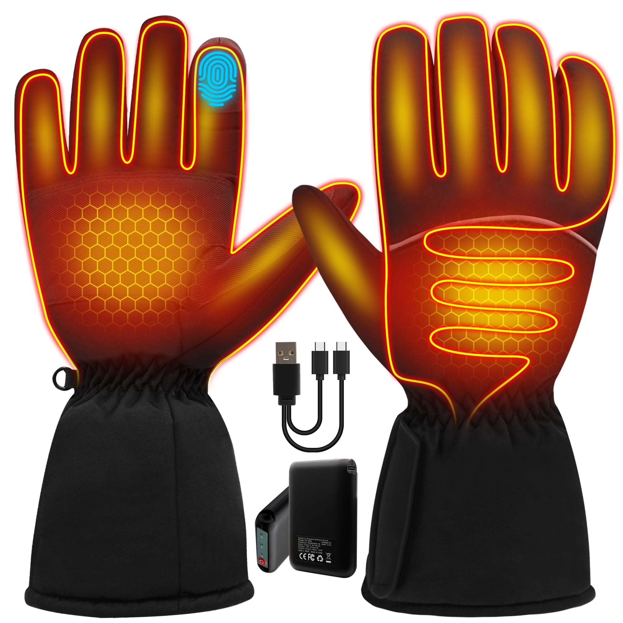 Svpro Guantes calefactables para hombre y mujer, batería recargable de 5000 mAh, guantes eléctricos calefactables, pantalla táctil, guantes térmicos de invierno con 3 niveles de calor