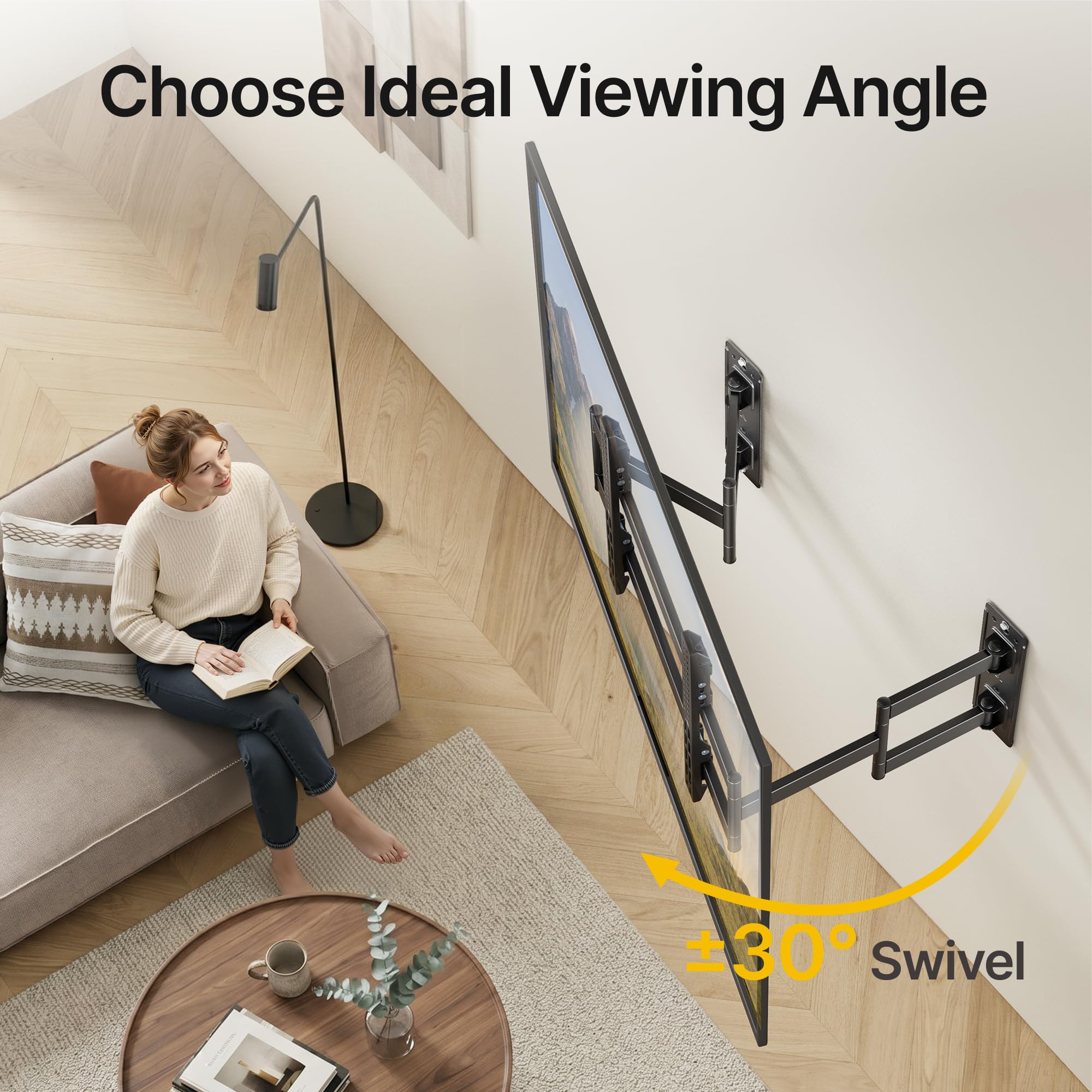 monTEK Soporte de pared de esquina de movimiento completo para televisores LCD LED de 55 a 90 pulgadas, soportes de pared resistentes con capacidad de peso de 175 libras, brazo de pared doble perfecto