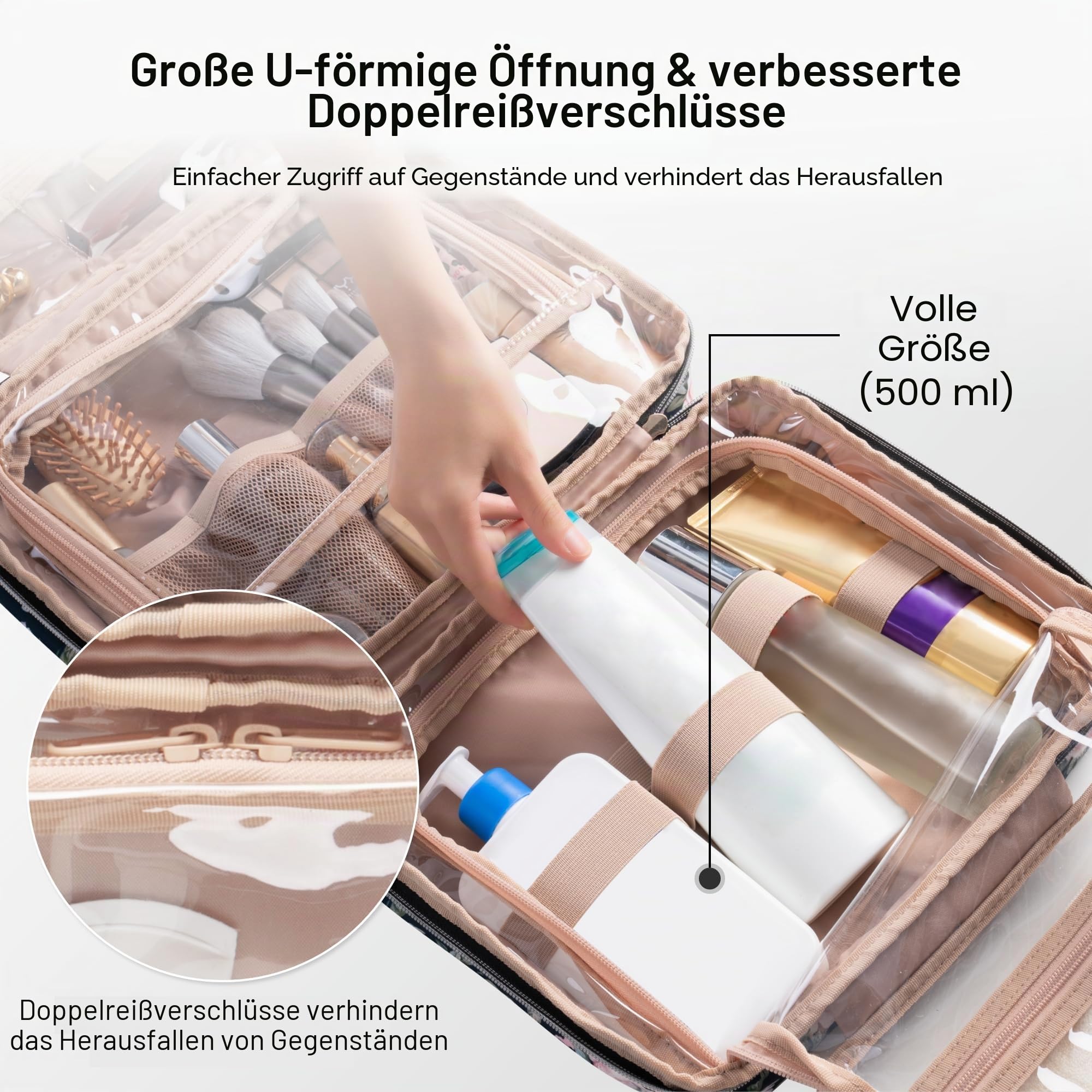 EVERFUN Hängende Reise Kulturbeutel für Frauen, Kleine Kosmetiktasche mit 4 Fächern, Faltbare Makeup Bag, wasserdichte Toilettentasche Vollständig Geöffnet, Handgepäck-Dopp Kit für Reisezubehör