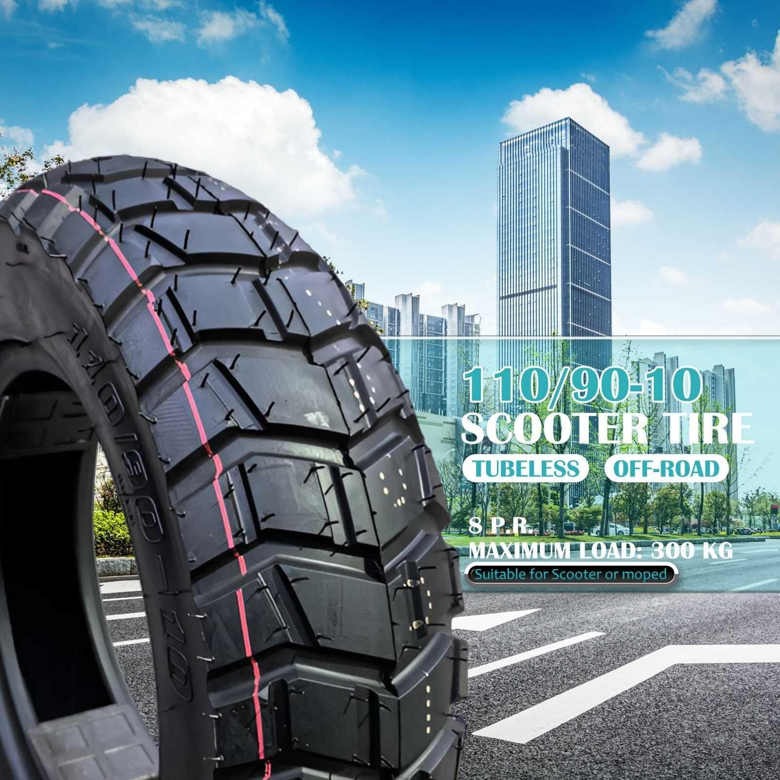 110/90-10 Bezdętkowy Opona Motocyklowa z Wzorem Wysokiej Przyczepności 110/90/10 Niskim Oporem Toczenia i 110 90 10 Wytrzymała Opona z Przyczepnością na Koła Przednie i Tylne