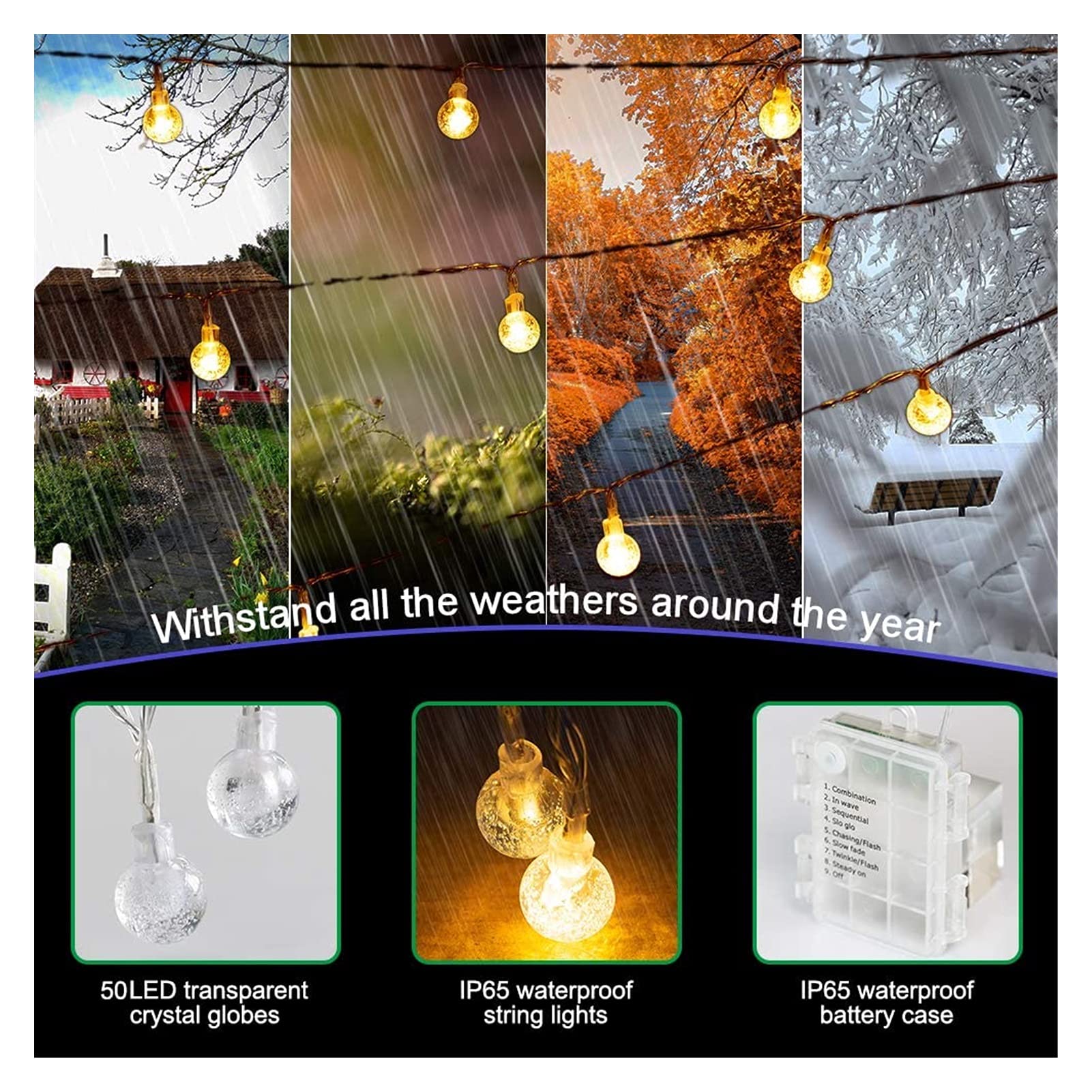 Guirnalda de luces de globo con control remoto, 32 pies, 80 LED, impermeable, para interiores y exteriores, para decoración del hogar, fiesta, patio, jardín, boda