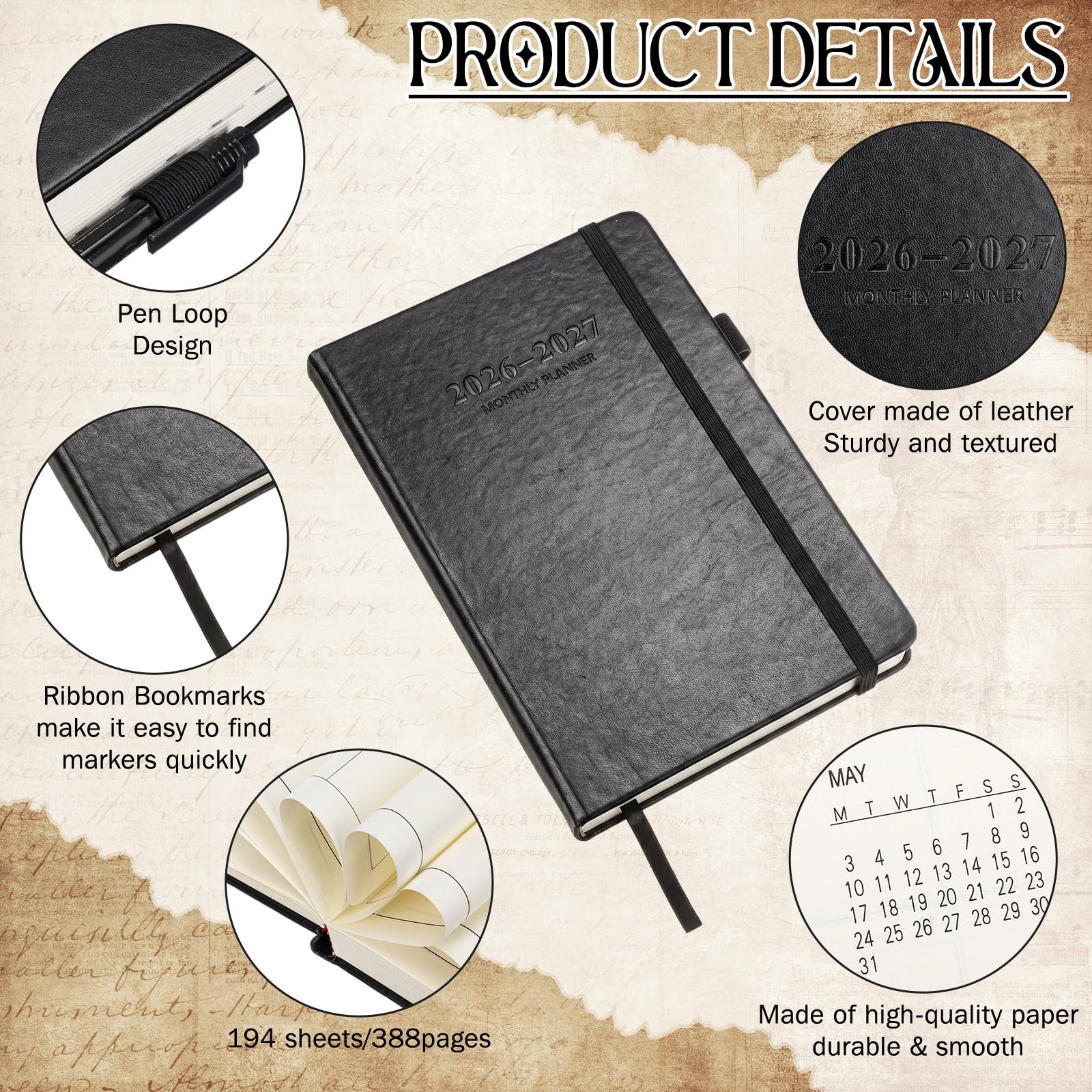 Chiisong Agenda mensile 2026-2027 da luglio 2026 a giugno 2027, 10 pezzi, agenda accademica 21,4 x 14,4 cm, per forniture scolastiche e ufficio (nero)
