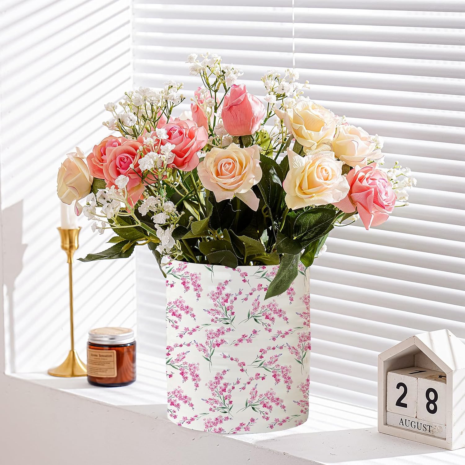 Kitchen Utensil Holder,7.2-inch Extra Large Sturdy Ceramic Cherry Floral Pattern Utensil Crock,Cooking Utensil Organizer for Kitchen Counter Decor,Storage Caddy Farmhouse Gift Pink Blossom