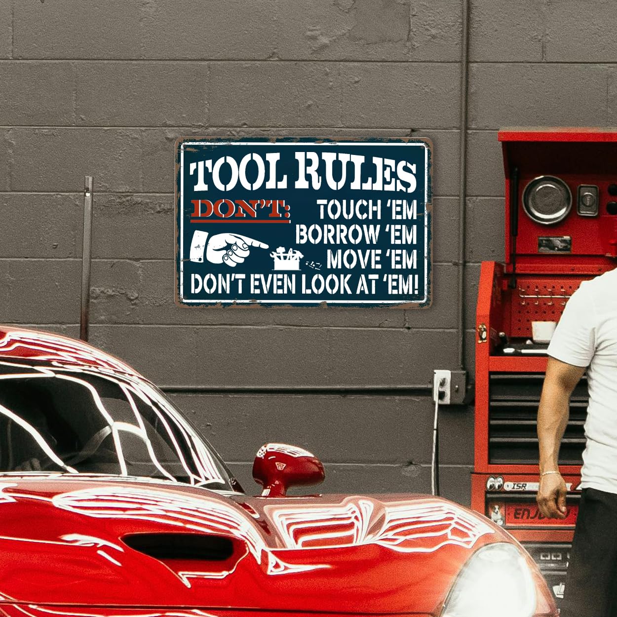 My Tools My Rules Tin Sign - Vintage Metal Wall Art For Garage Workshop Decor