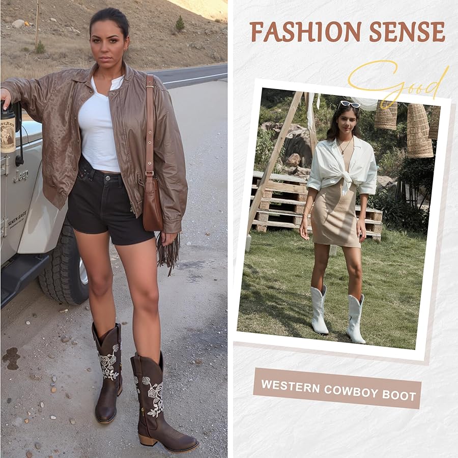 Amazon.com | Jeossy Women's White Cowboy Mid Calf Boots