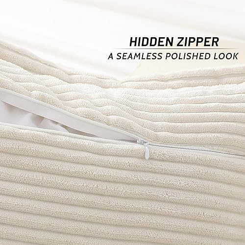 Miniatura 3 de Mecatny Juego de 2 fundas de almohada de pana de 12 x 20 pulgadas, fundas de almohada a rayas con borde ancho para sala de estar, cama, fundas