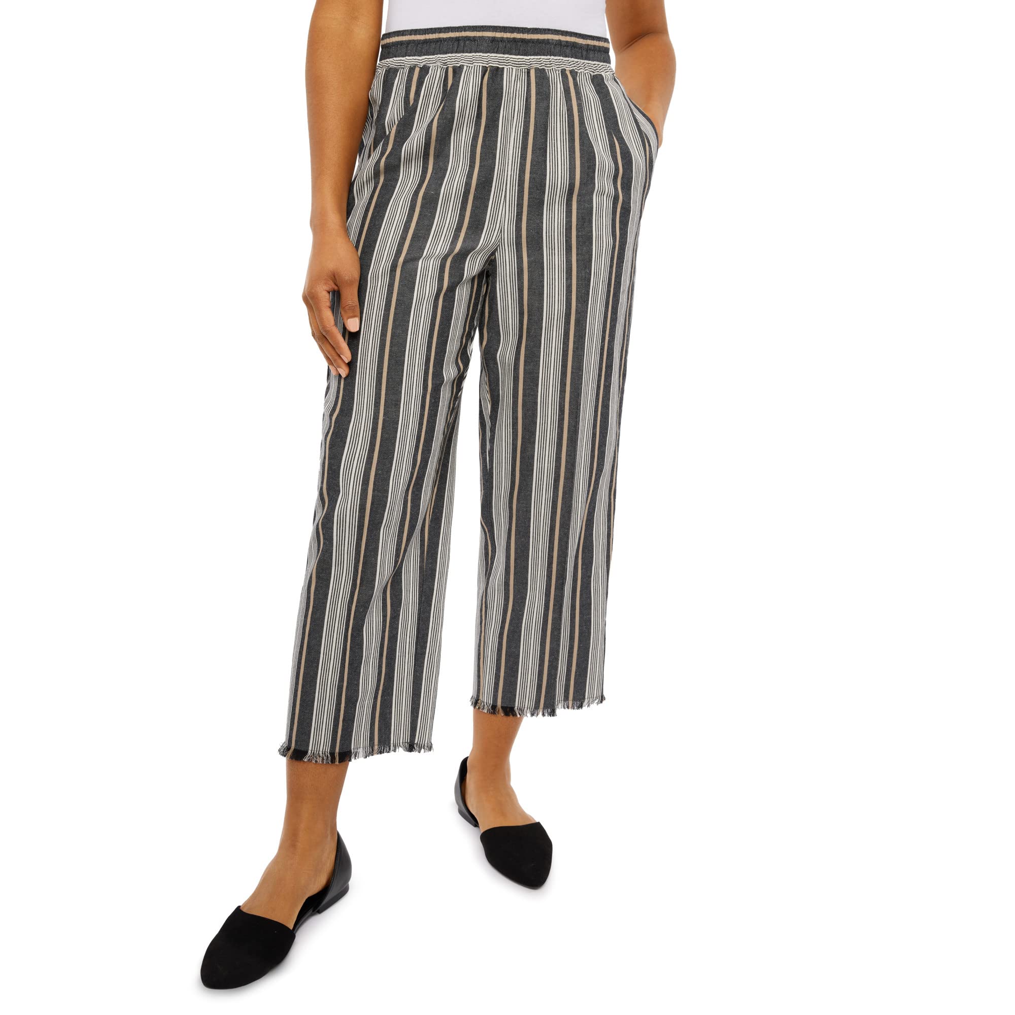 Alfred Dunner Womens Stripe Ankle Pant with Fringe