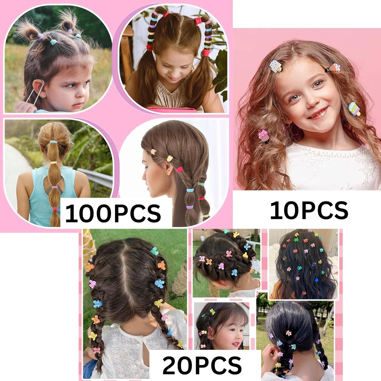 129Pcs combo Baby Hair Accessories 20pcs Mini Hair Clip 10 pcs Cute Fruit Cartoon Animal 100pcs Baby Hair Ties for Girls and Kids Hair Pin for Kids & Small Girls (Random Designs) 1