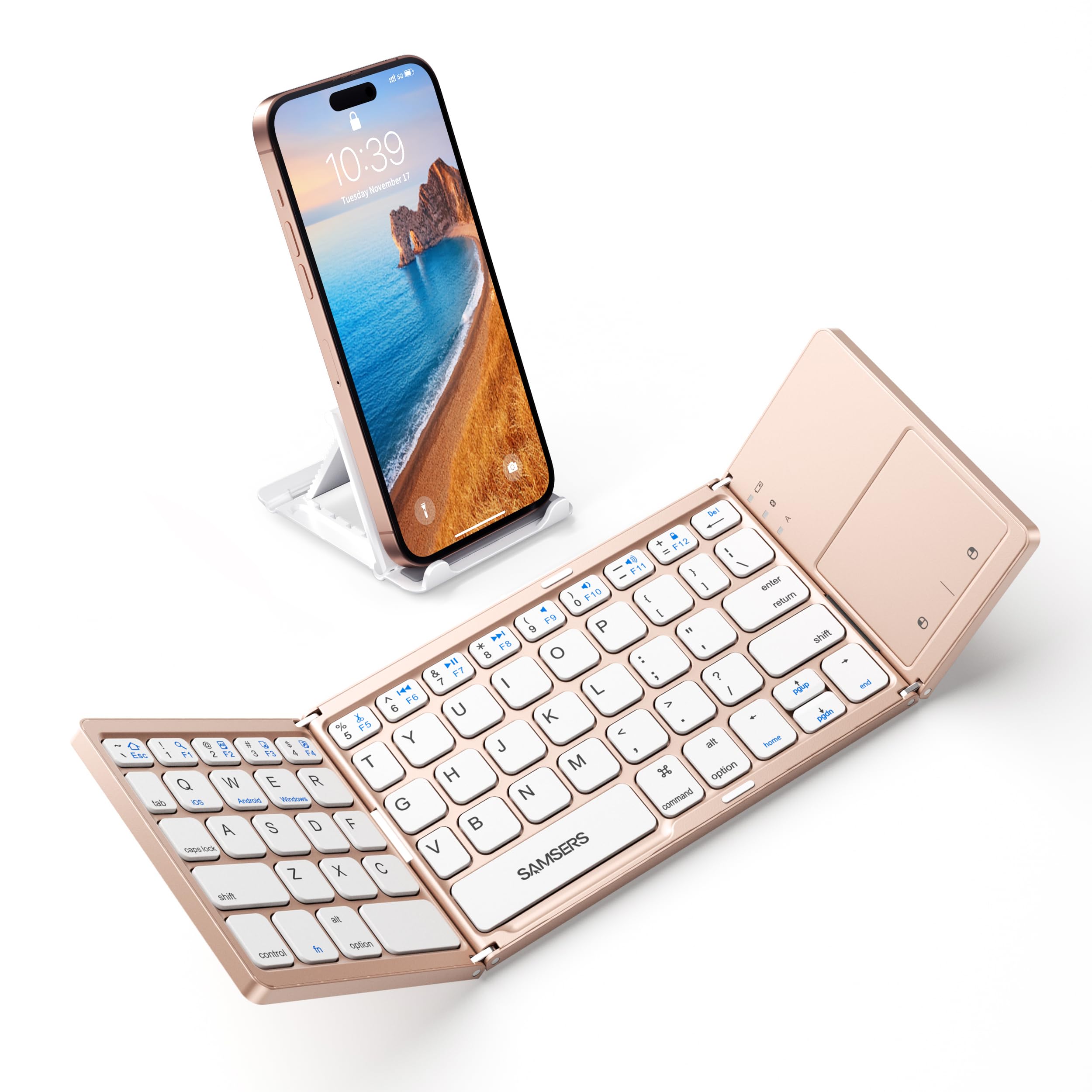Samsers Foldable Bluetooth Keyboard with Touchpad, Ultra Slim Compact, Pink
