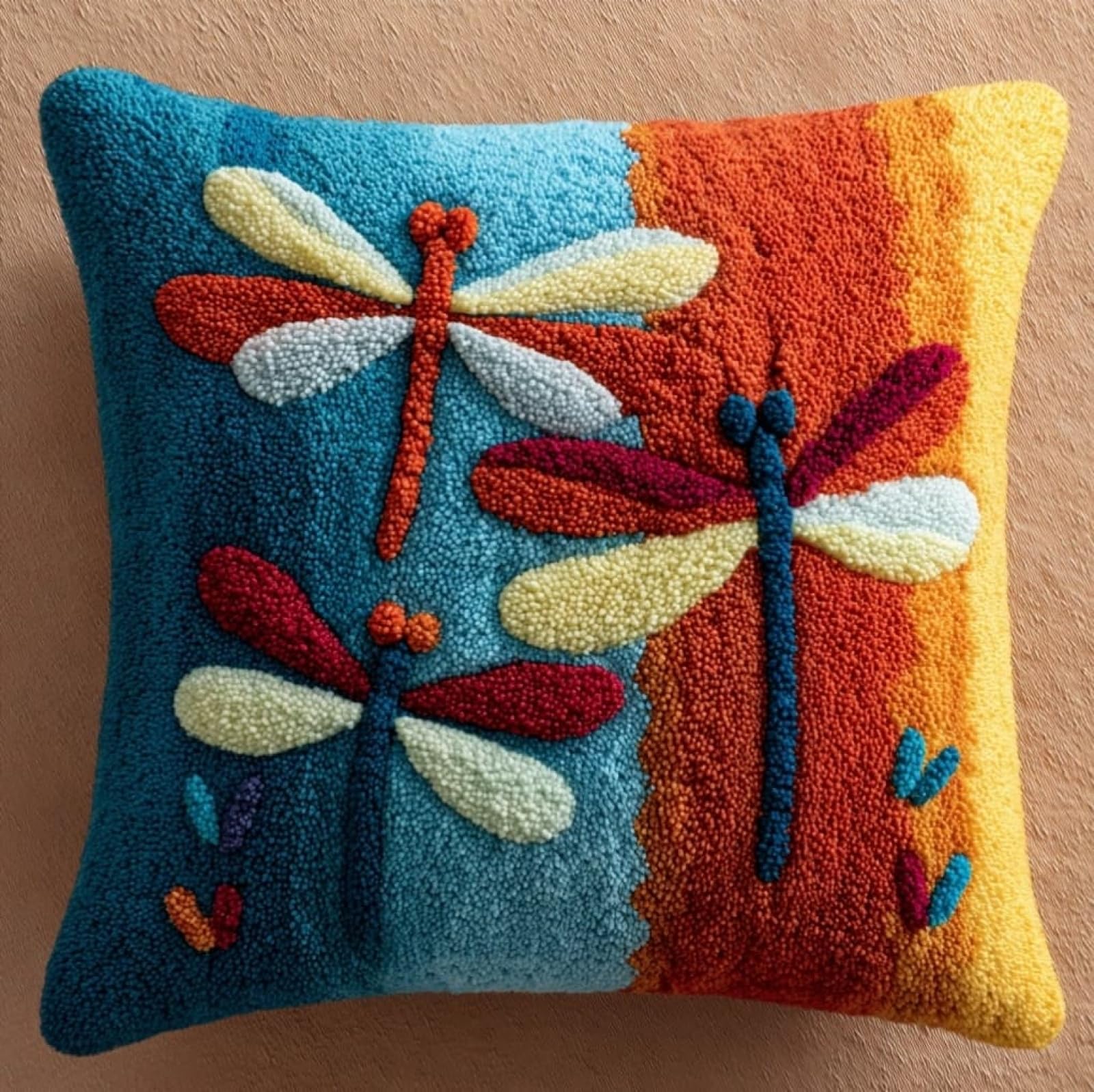 WallustrioaW Latch Hook Kit Cushion,Cartoon Dragonfly