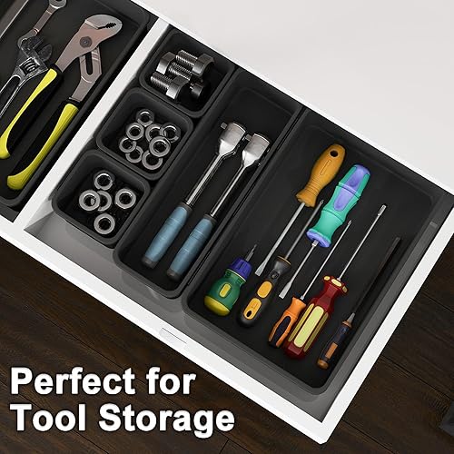 Miniatura 4 de Juego de bandejas organizadoras de cajones de escritorio, 16 cubos organizadores de cajones de plástico para oficina, maquillaje, cocina,