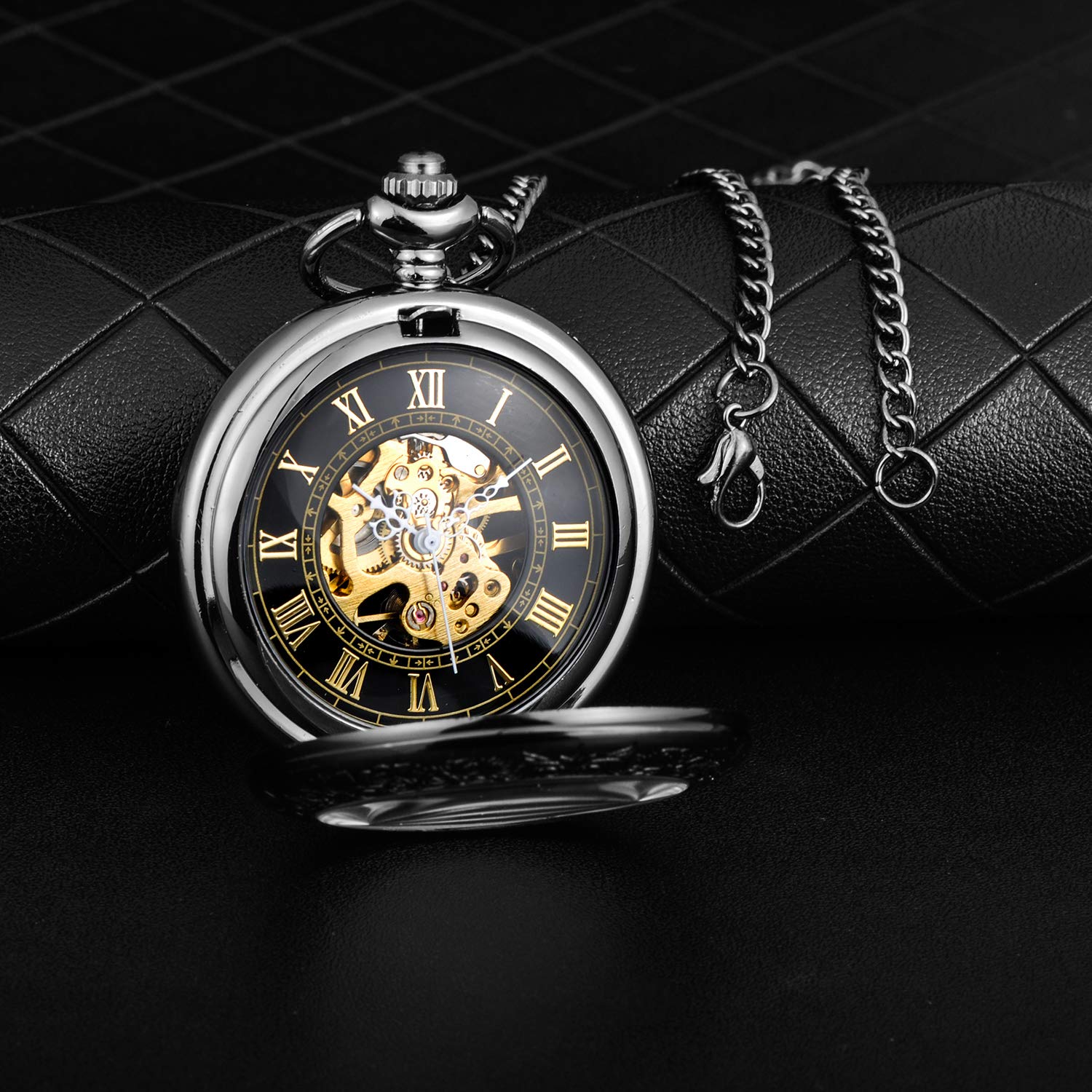 Unisex Taschenuhr mit Halskette Kette Analog Handaufzug Klassisch Lupe Mechanische Taschenuhren