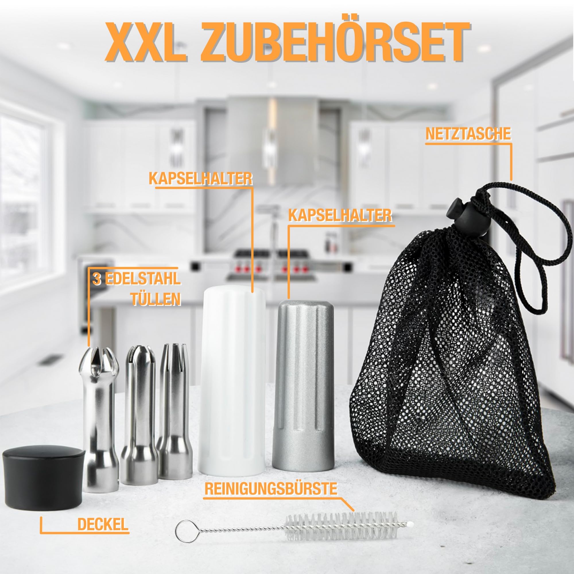 Thiru Sahnespender inkl.Toolbox - Note "sehr gut" - 100 Tage testen - Sahnesyphon mit eBook & 3 Edelstahl Tüllen - Sahnesyphon für Schlagsahne, Espuma & warme Speisen - (Schwarz)