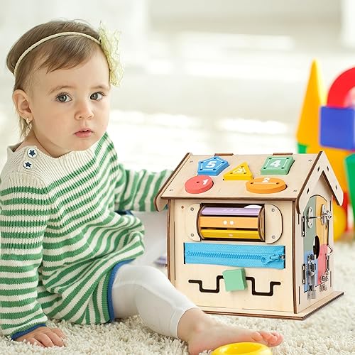 Miniatura 2 de Juguete de madera 13 en 1 para niños con múltiples funciones, panel de techo extraíble, juguetes para niños pequeños de habilidades básicas para la