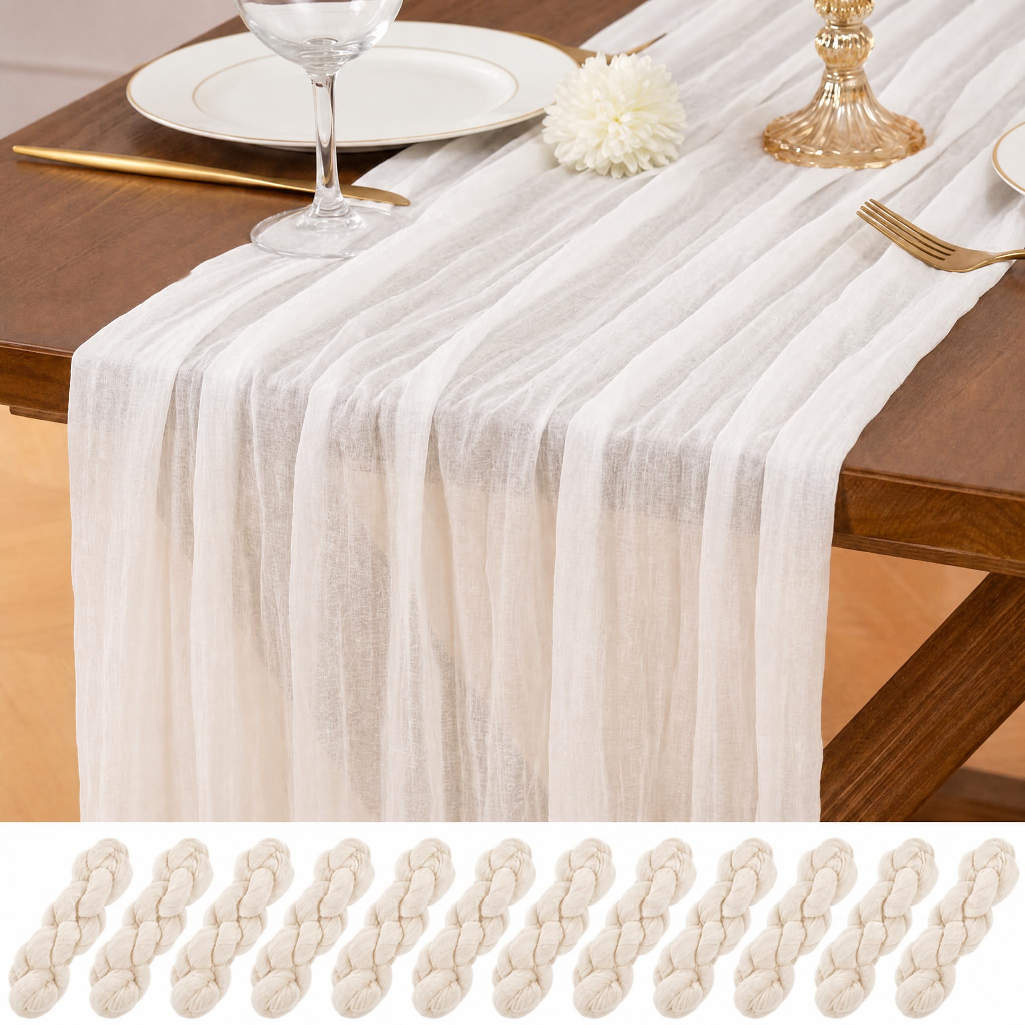 View 1 of 12 Pack Ivory White Table Runner 10Ft Cheesecloth Table Runner Rustic Gauze Table Runners Romantic Long Sheer Fabric Cheese Cloth Table Runners for Wedding Party Bridal Baby Shower