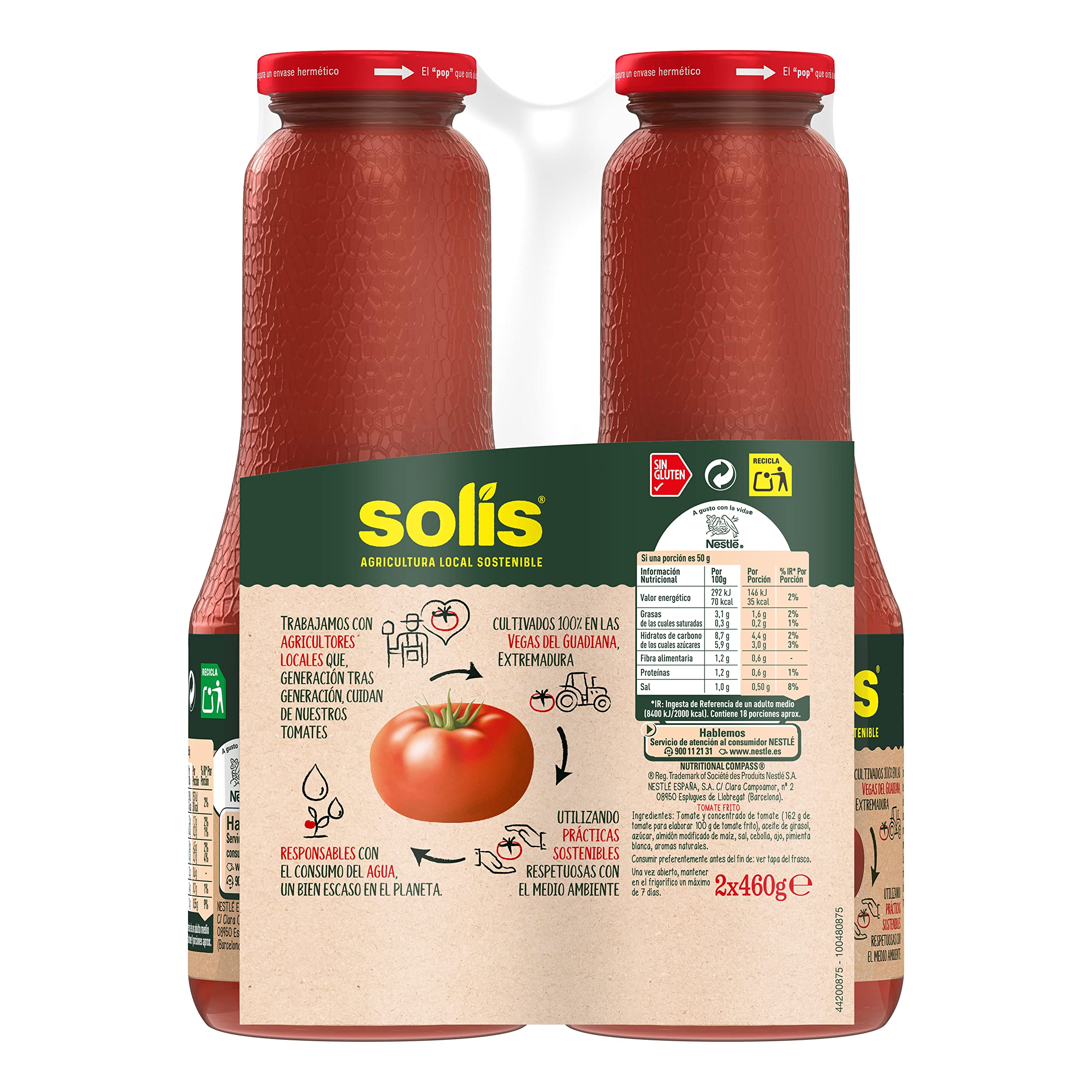 SOLÍS Tomate Frito Clásico Bipack Frasco Cristal - Sin Gluten - 2 x 460g