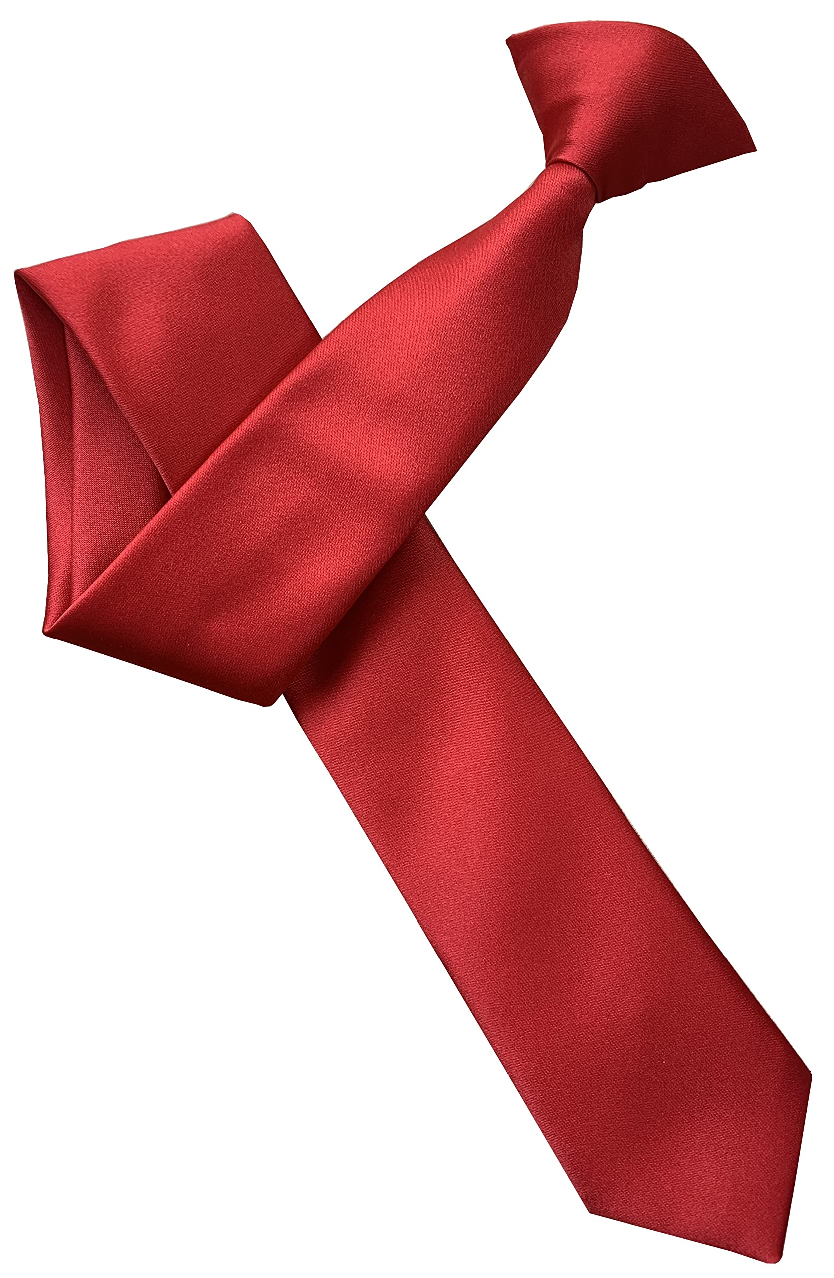 Great British Tie Club Men's Red Italian Satin Skinny Thin Clip On Tie (Red)