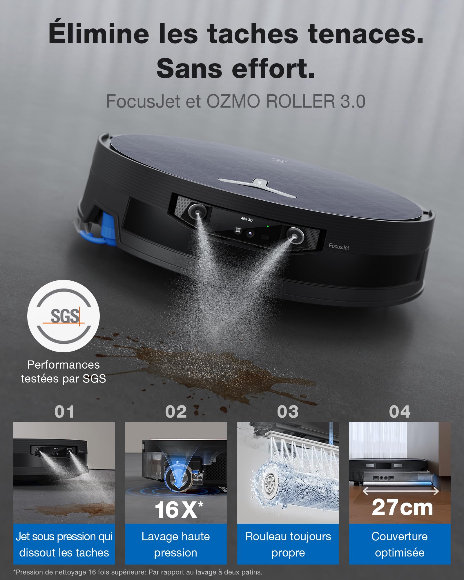 ECOVACS X12 OmniCyclone Care Complete Aspirateur Robot, Blast, 22000 Pa, pré-Dissolution des Taches FocusJet, PowerBoost, OZMO Roller 3.0, Rouleau Extensible, vidage Automatique PureCyclone 2.0
