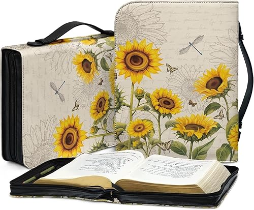 Miniatura 6 de Bengbobar Fundas para la Biblia, bolsa para libros, suministros de estudio, funda de transporte de piel con girasol, funda de transporte para la