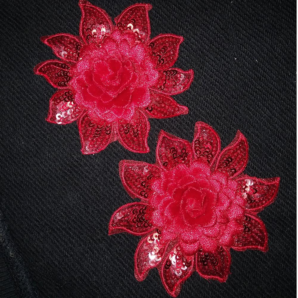 Exquisite 3D Flower Sequins Lace Applique Charming Gules/Pure White/Elegant Grey Color Embroidered Fabric Trim DIY Sewing Craft 2 Pieces