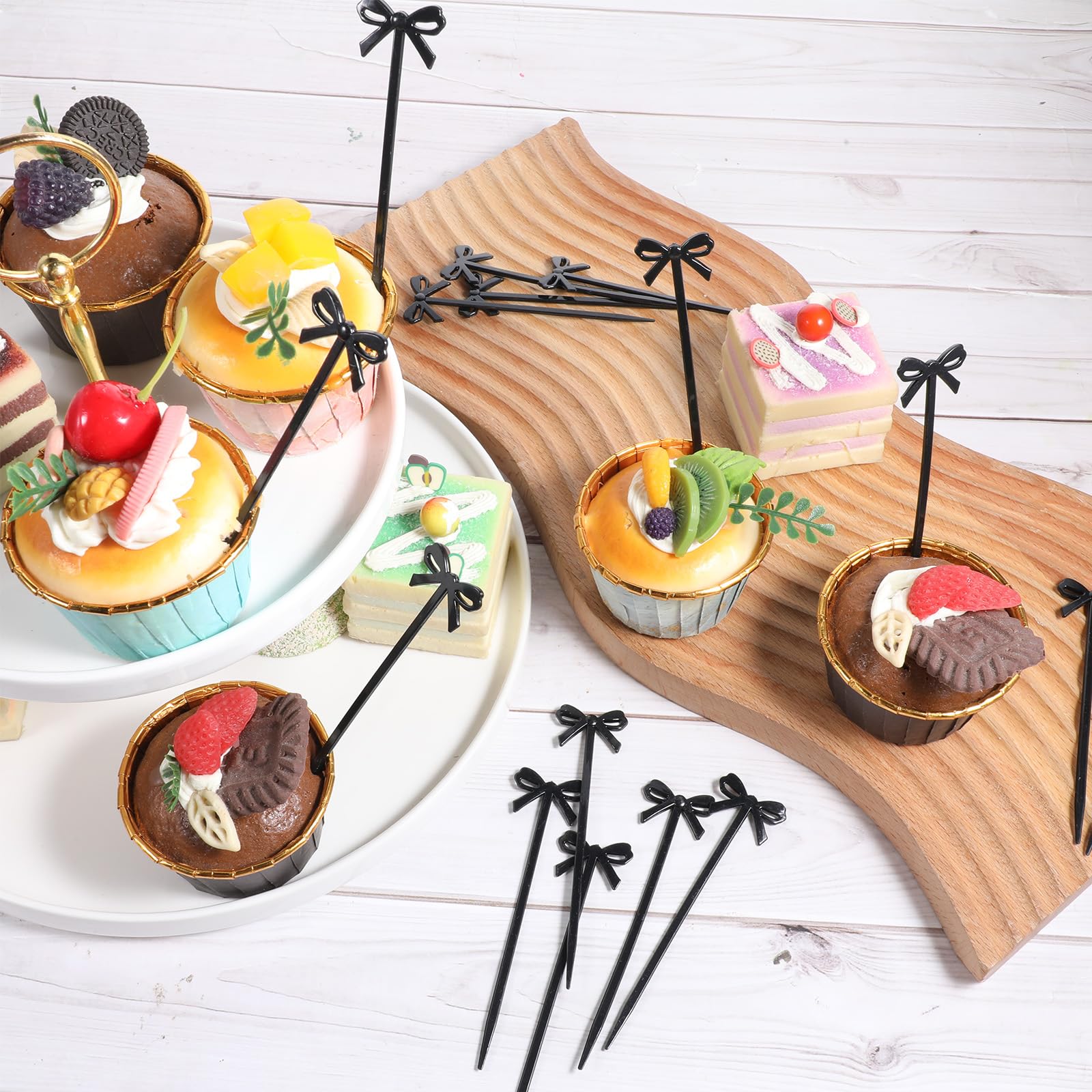 Ciieeo 60 Pcs Bow Design Cocktail Picks, Plastic Bow Decor Fruit Fork - View #4