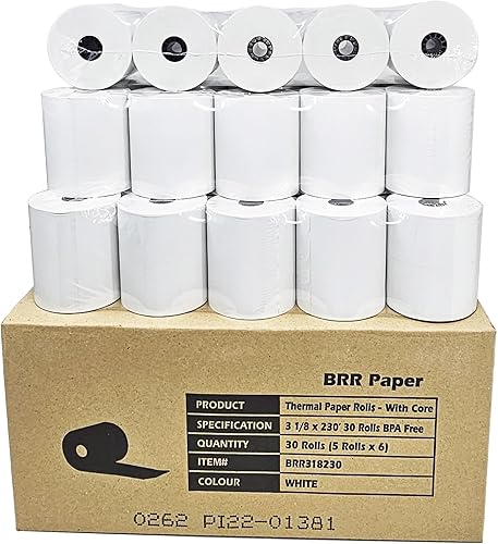 (30 rollos - 55 GSM) rollos de papel térmico de 3 1/8 x 230 pulgadas, se adapta a todas las impresoras de caja registradora Clover POS, Star