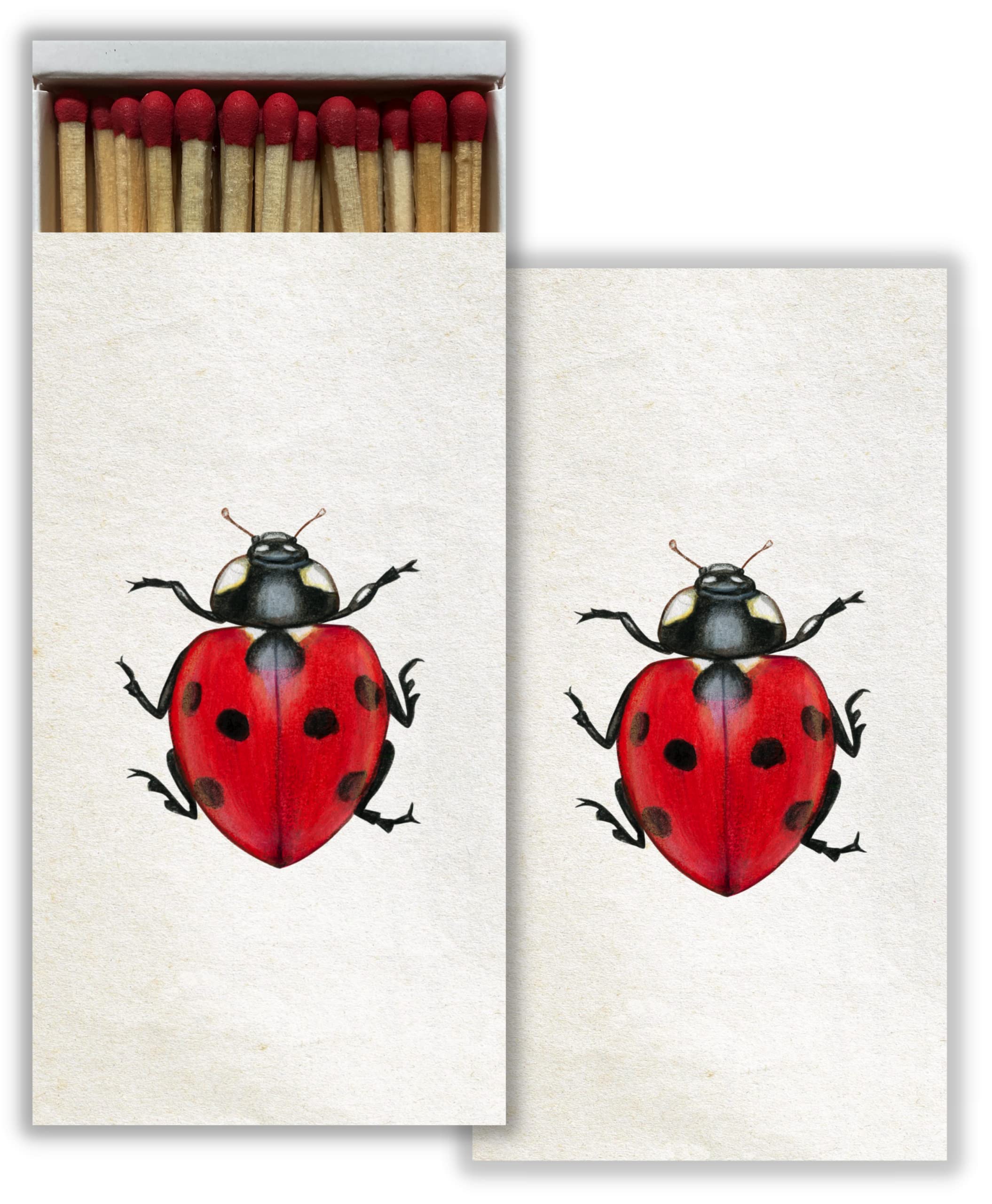 Little Ladybug Decorative Matchboxes with Wooden Matches - Great for Lighting Candles, Fireplaces, Grills and More | Set of 6