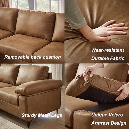 Miniatura 5 de Sofá modular de 100 pulgadas, sofá de piel sintética con sillón reversible, sofá en forma de L de mediados de siglo para sala de estar, apartamento,