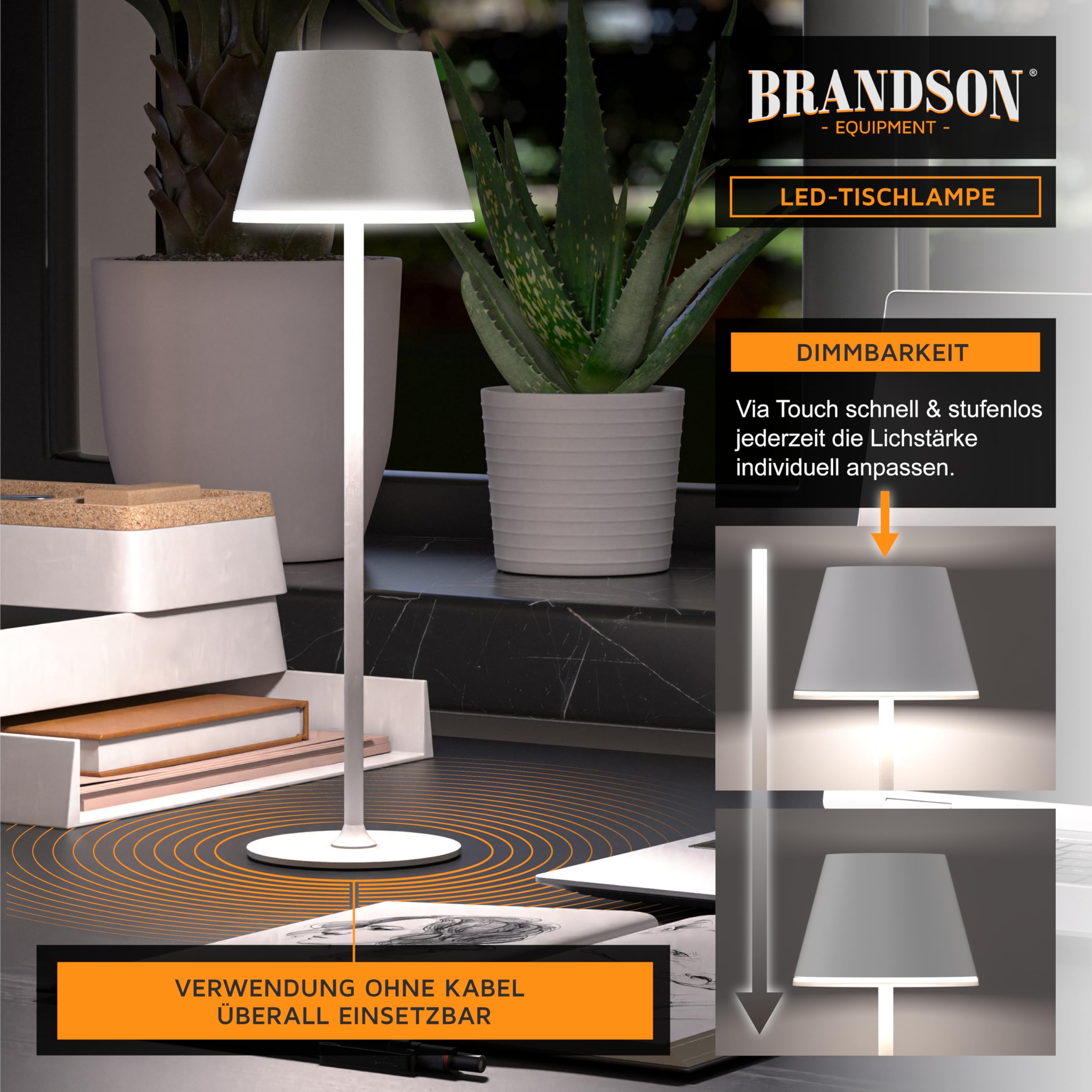 CSL - 3 x LED Tischlampe kabellos dimmbar - mit Akku aufladbar - 3 Farbstufen - warmweiß neutralweiß kaltweiß - Metall - - Tischleuchte - Nachttischlampe - Leselampe - Indoor/Outdoor - weiß