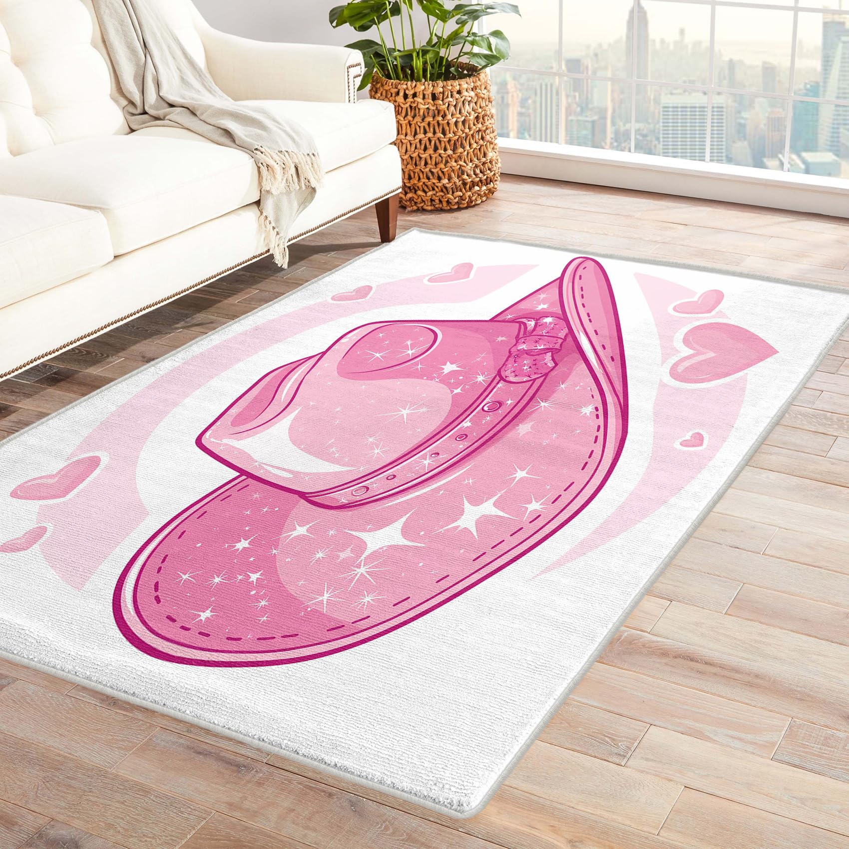 Cowboy Decor - Pink Cowgirl Rug, Girls Love Heart Rugs for Living Room Bedroom, Washable Non Slip Soft Small Carpet, Patterned Area Rugs & Home Decor 60x90 cm