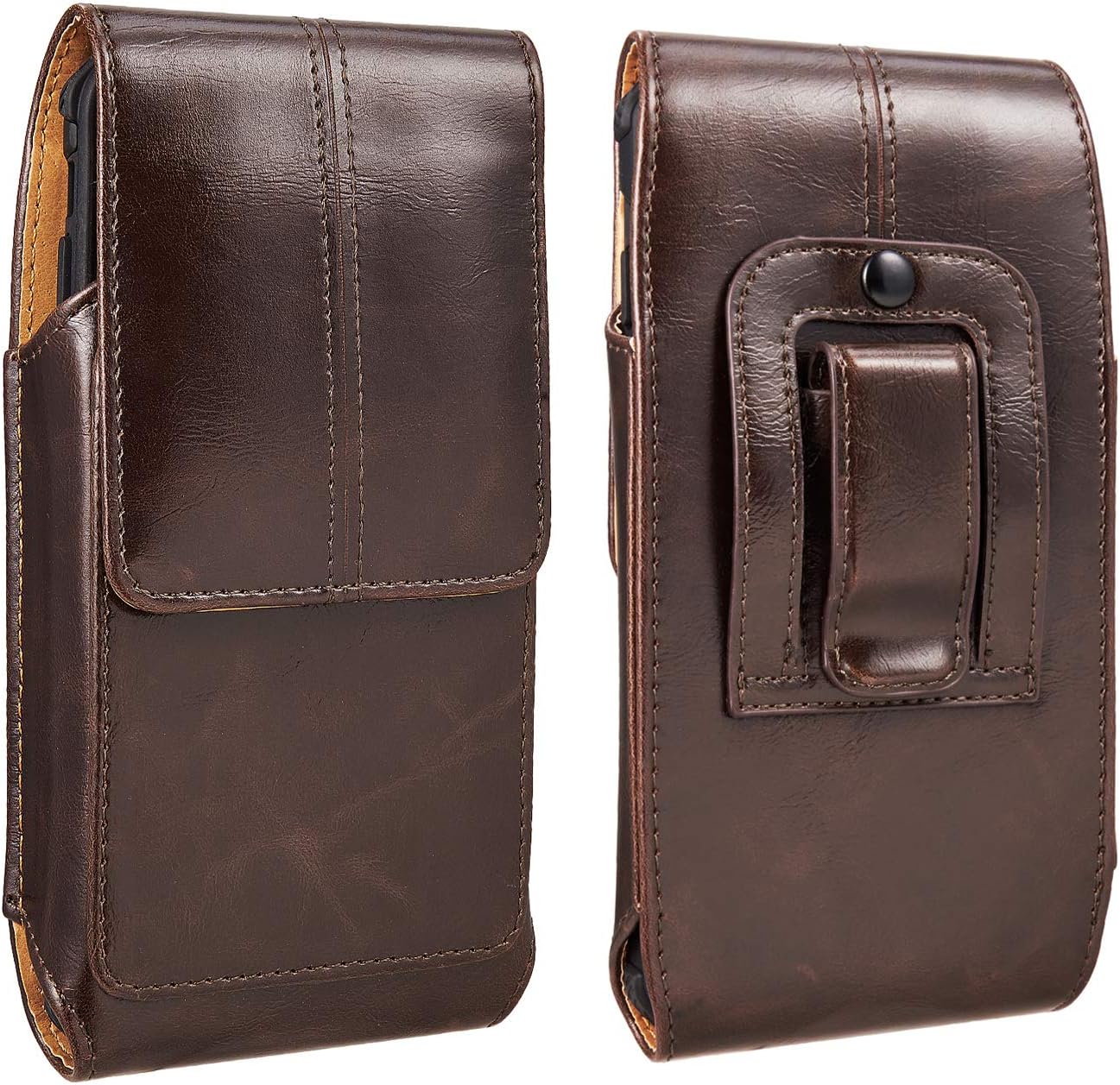 KIWITATA iPhone Xs Max 11 Pro Max Belt Case, Vertical Premium Leather Belt Pouch Holster Case Carrying Sleeve for iPhone 7 Plus 8 Plus 6S Plus, Brown,