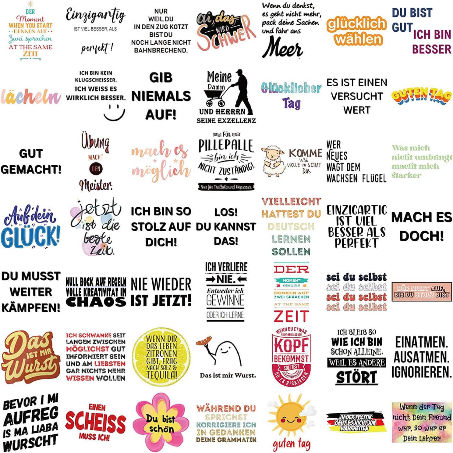German Motivational Aesthetic Stickers for Teens Adults, 50PCS German Inspirational Quote Waterproof Stickers for Water Bottles Laptop Journal Scrapbook, Teacher Positive Decals for Students - Image 6