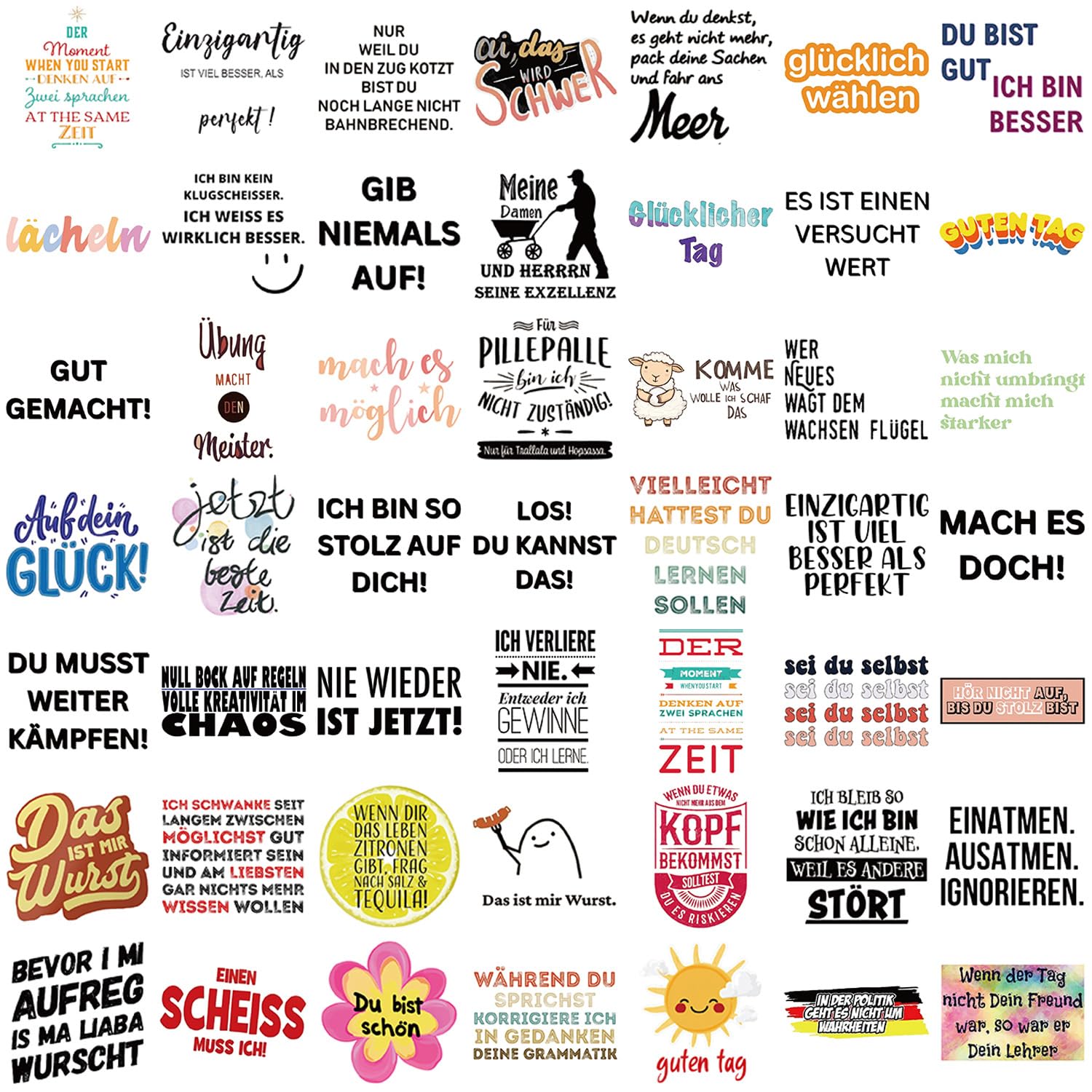 German Motivational Aesthetic Stickers for Teens Adults, 50PCS German Inspirational Quote Waterproof Stickers for Water Bottles Laptop Journal Scrapbook, Teacher Positive Decals for Students