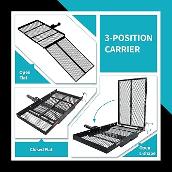 New Mobility Carrier Ramp Hitch Mounted 46.2 x 26.8 x 38.7 500 lbs for | Wheelchair Electric Scooter Medical Disability with Rack Ramp Capacity Steel w/3 Rail Fit 2 Hitch Receiver SUV Truck Van