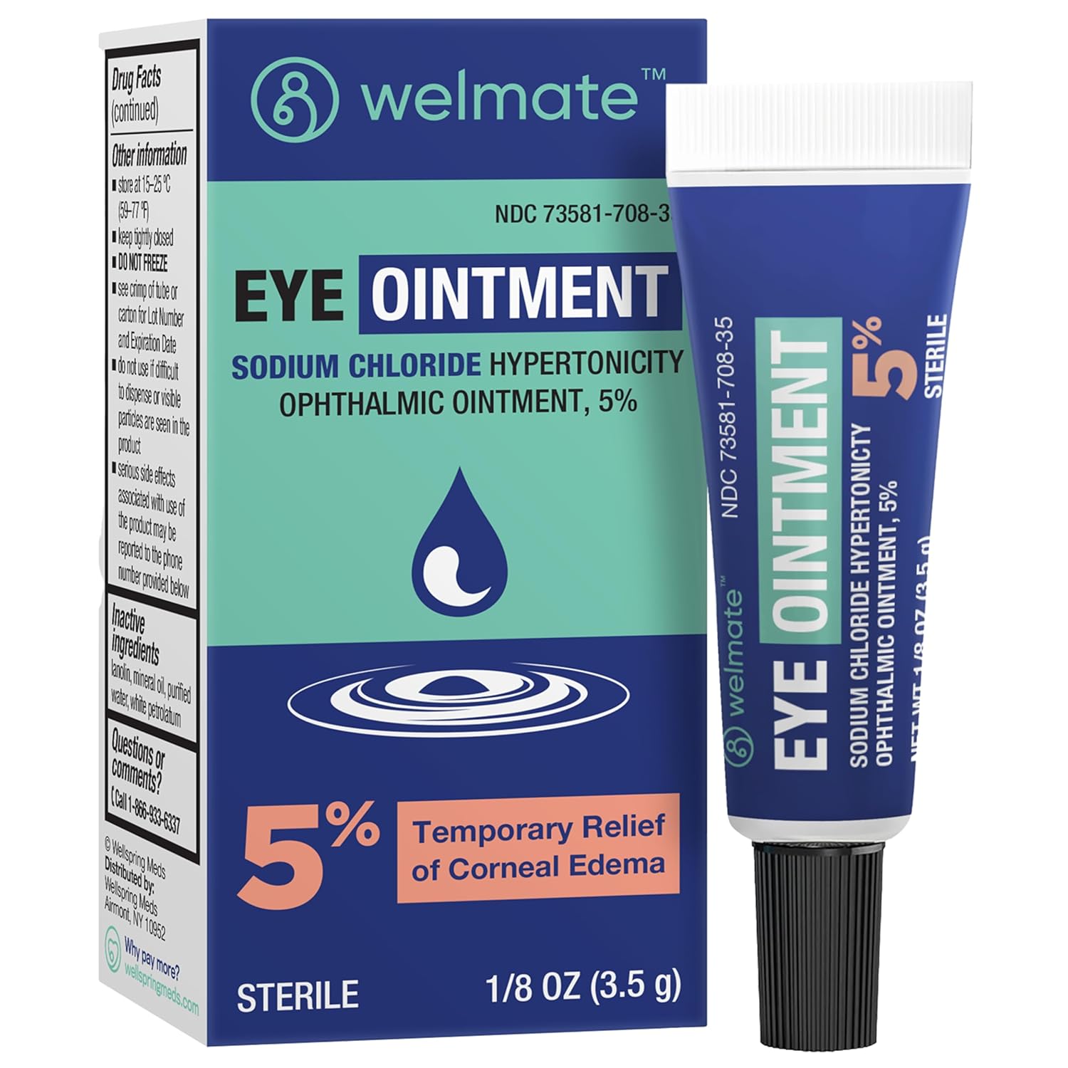 WELMATE - Eye Ointment 1 Tube - Sodium Chloride Hypertonicity Ophthalmic Ointment 5 - Relief of Corneal Edema