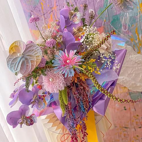 Miniatura 5 de Oakbud 20 hojas de papel de regalo de flores iridiscentes de doble cara, suministros de ramo de floristería impermeables, manualidades, embalaje de