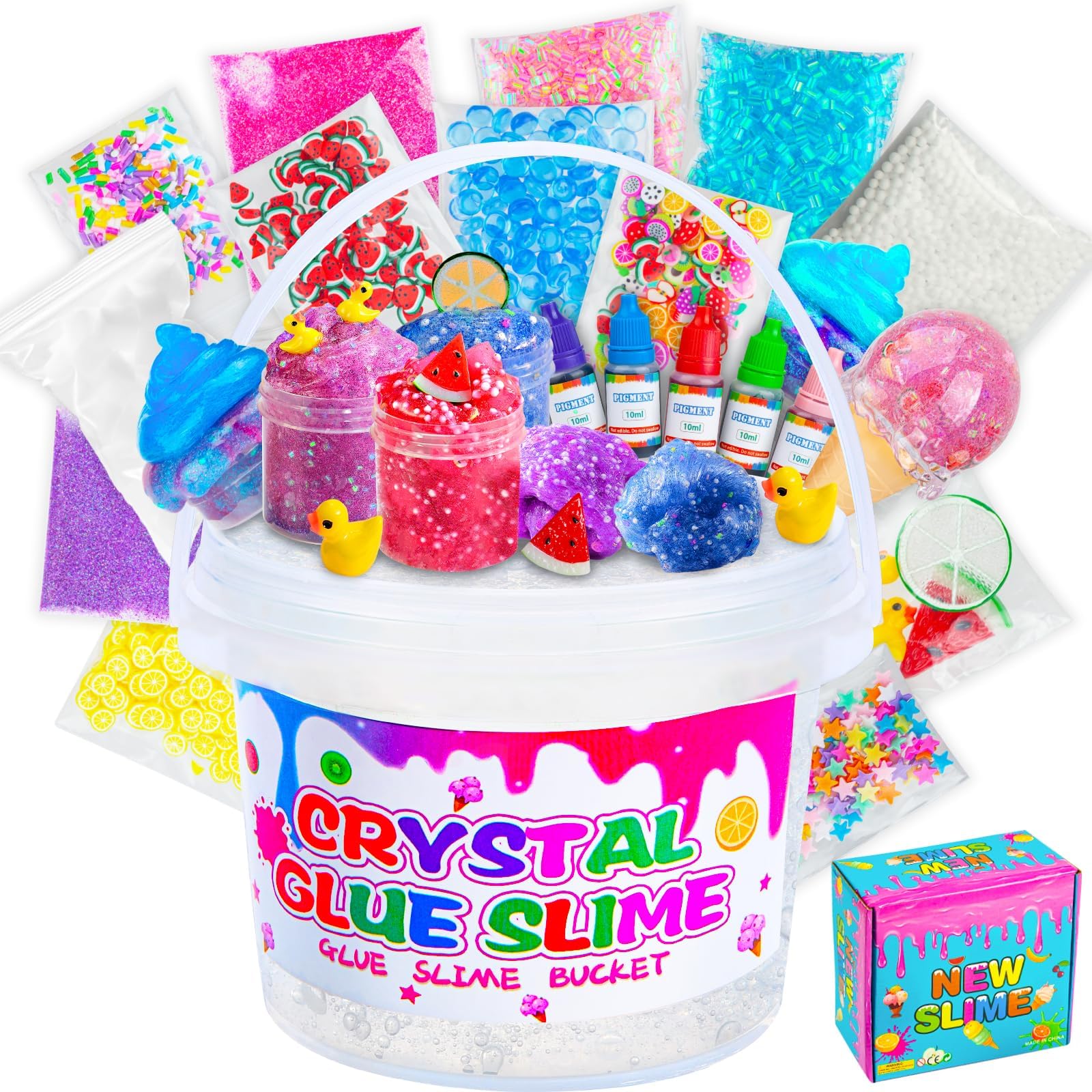Clear Slime Kit for Girls: Big Slime Bucket for Kids, Premade Crystal Slime with 26 Pack Slime Accessories, Birthday Gifts for Girls 6-12, DIY Slime, Party Favors Slime