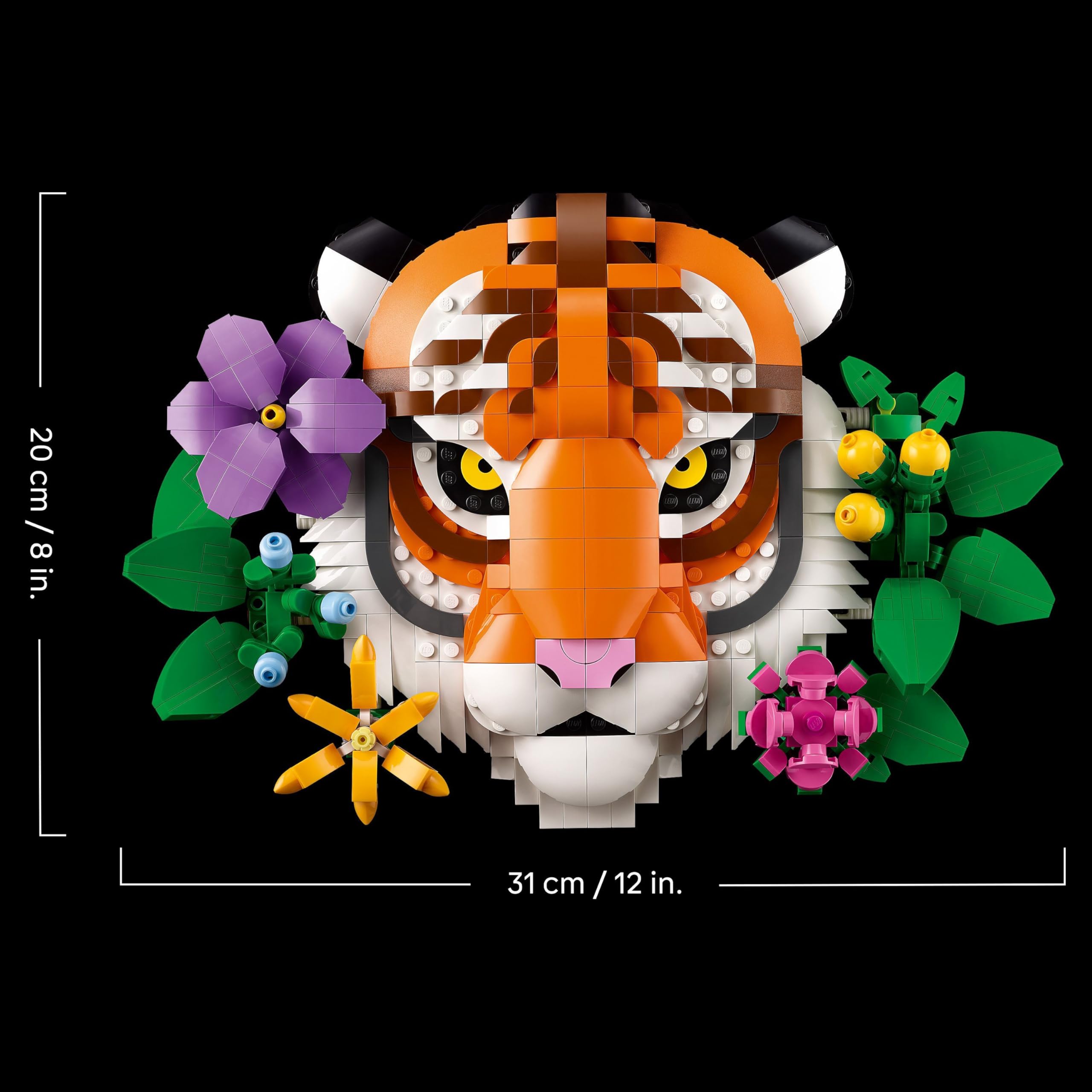 LEGO Art Collezione Animali - Tigre - Animale 3D da Costruire con Fiori e Piante Botaniche Decorative - Set di Decorazioni per Casa o Ufficio Fai da Te per Adulti - Idea Regalo Creativa - 31217 | Pittura animale 3D costruibile, fiori decorativi, set di ar