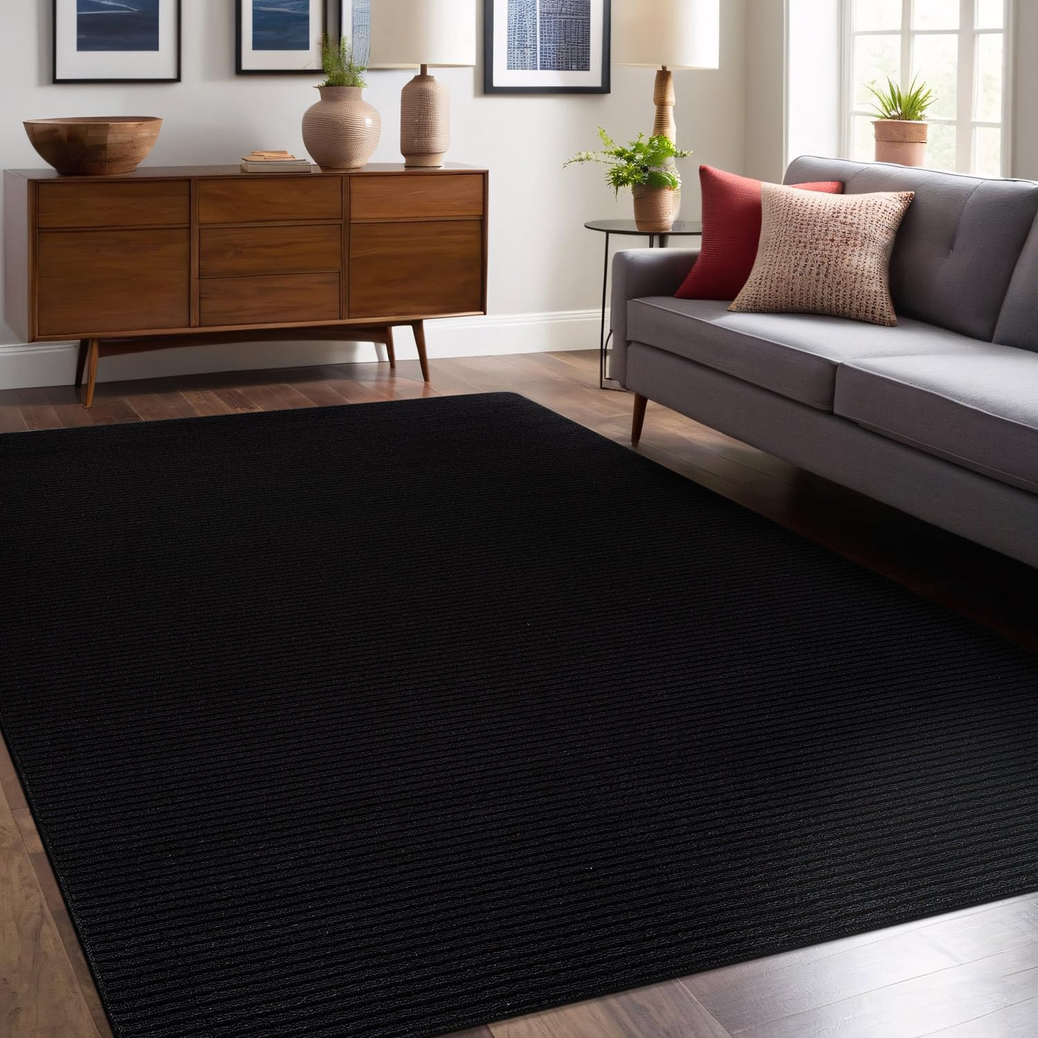 Luul Home Non Slip Black Solid Rubber Back Thin Rug for Living Room 4x6 Area Rugs for Kitchen, Rugs for Bedroom, Stain Resistant Easy Cleaning Non