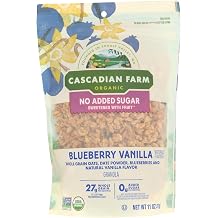Cascadian Farm Organic Blueberry Vanilla Granola, Natural Flavors, No Added Sugar, Whole Grain, Kosher, USDA Certified Organic, Non-GMO, 11 Ounce Pack of 4