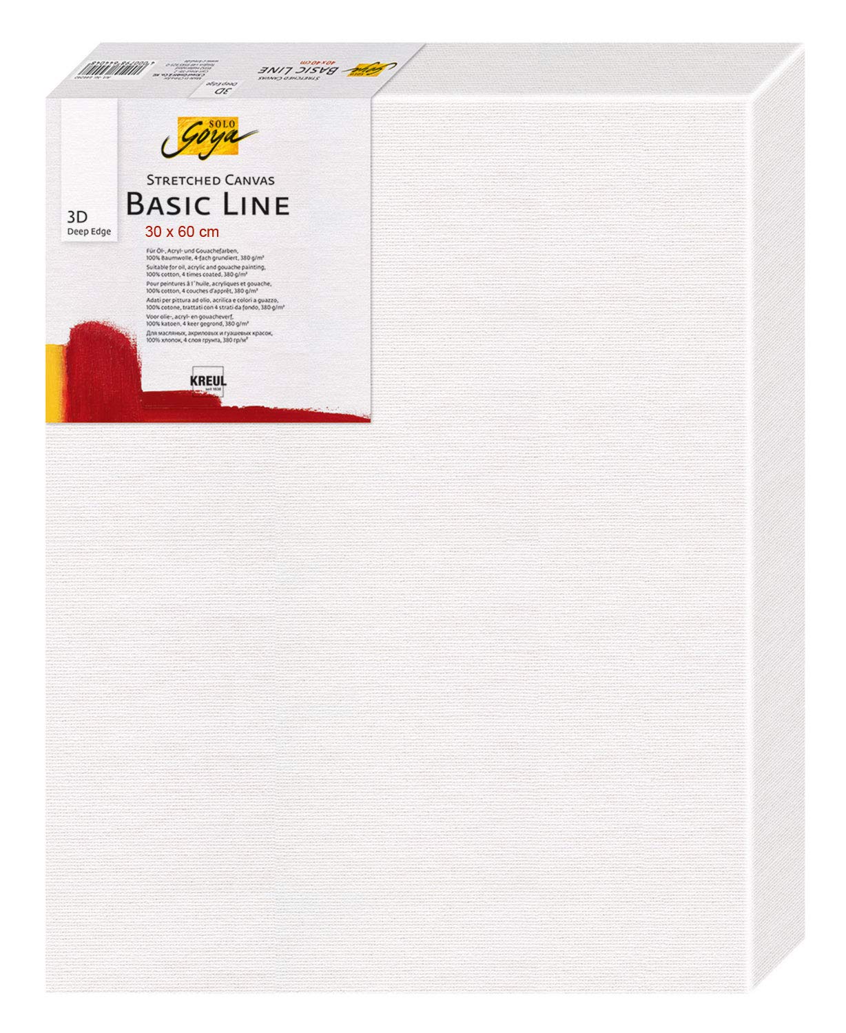 Kreul Solo Goya 3D Stretched Basic Line, Stretcher Frame with Cotton Canvas 4 x Primed Ideal for Oil, Acrylic and Gouache Paints, Strip Depth 3.8 cm, Approx. 30 x 60 cm, White