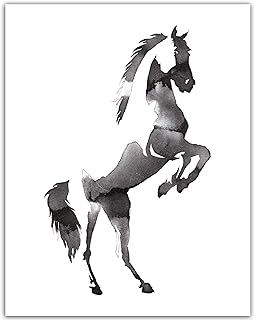 Watercolor Horse Poster - Black And White Horse Wall Art - Horse Painting Cowgirl Room Decor - Great Horse Decor For Girls Room Or Horse Gifts - Heartland Stuff Or Barrel Racing Wall Decor - Horse Pictures Wall Decor - Equine Gifts For Horse Lovers Horse Room Decor For Girls - Cowgirl Poster Large 11x14 Unframed