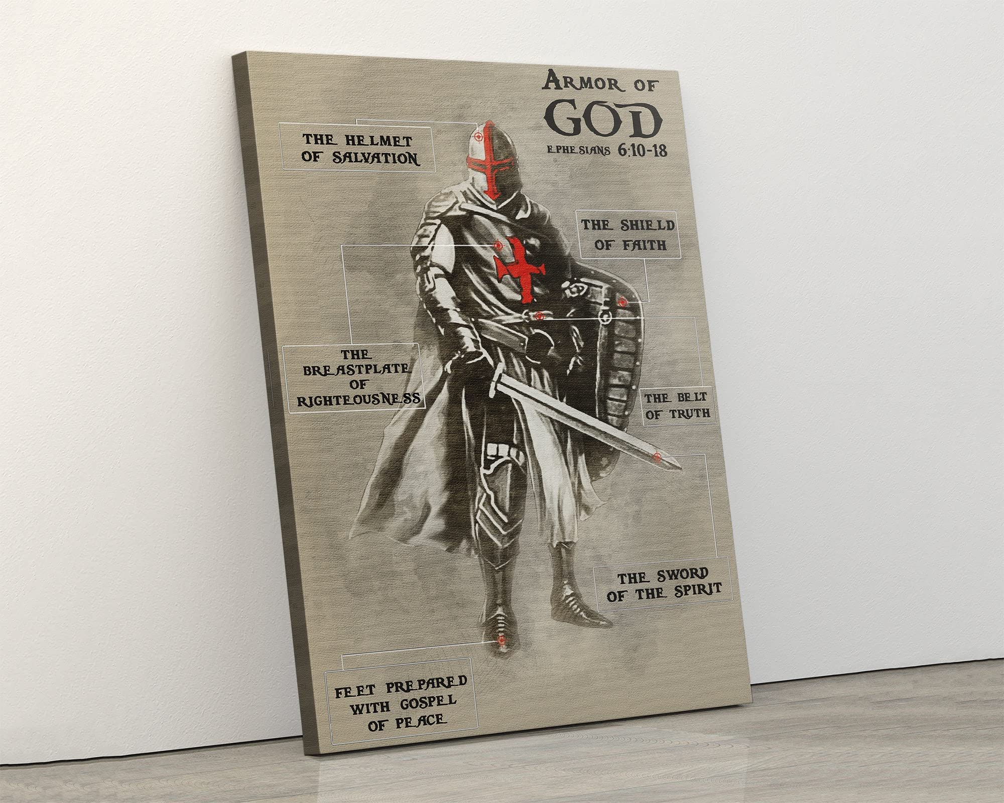 Retro Metal Tin Sign 8 X 12 Inches Knight Templar Poster Armor of God The Helmet of Salvation The Belt of Truth The Sword of The Spirit Poster Nostalgic Arts Decor Novelty Decorative Crafts