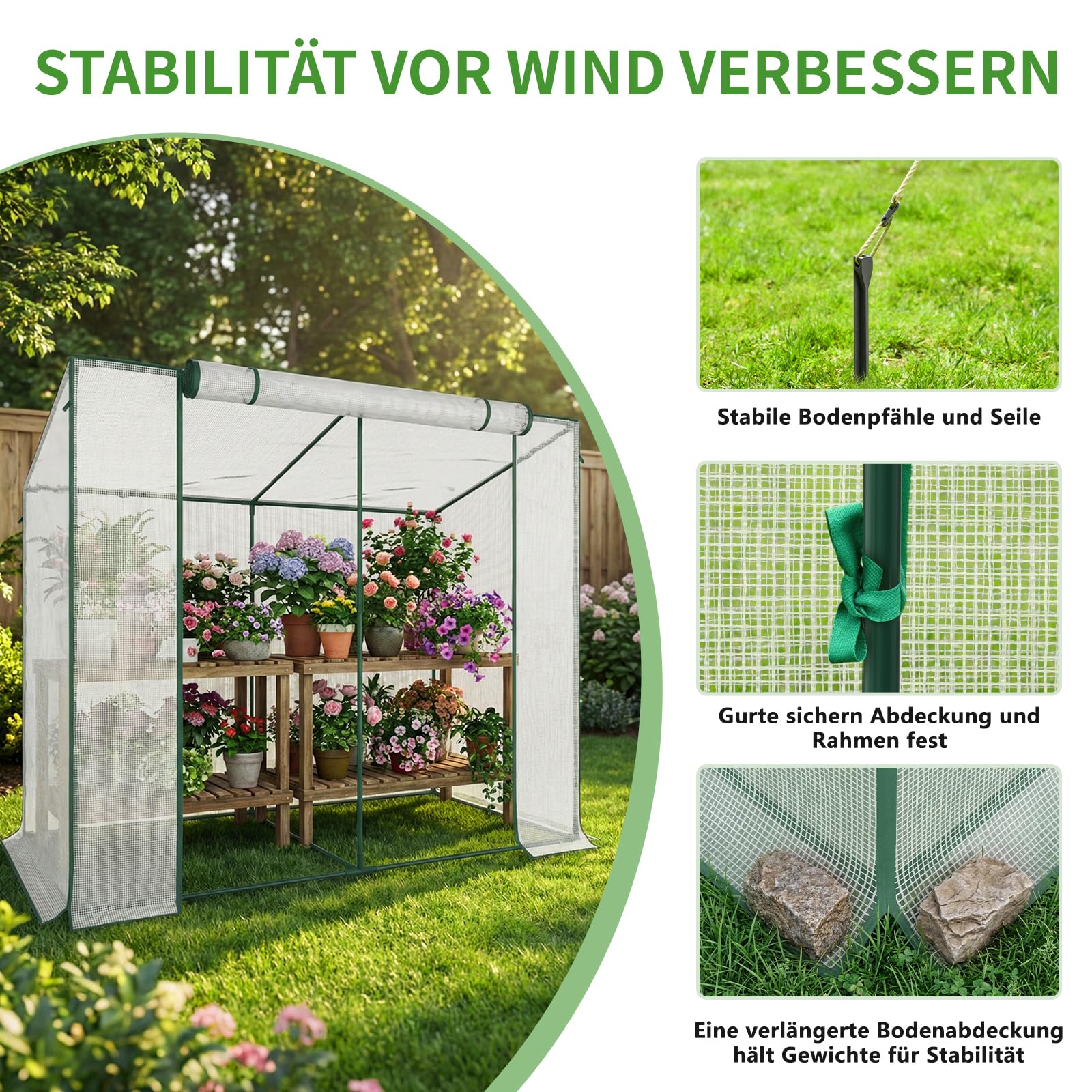 SUNYRISY Tomaten Gewächshaus Klein Foliengewächshaus 200x100x170 cm, Tomatenhaus Tomatenzelt mit Tomatendach, Greenhouse mit Rollentür und Windschutzseil für Balkon Outdoor, Weiß