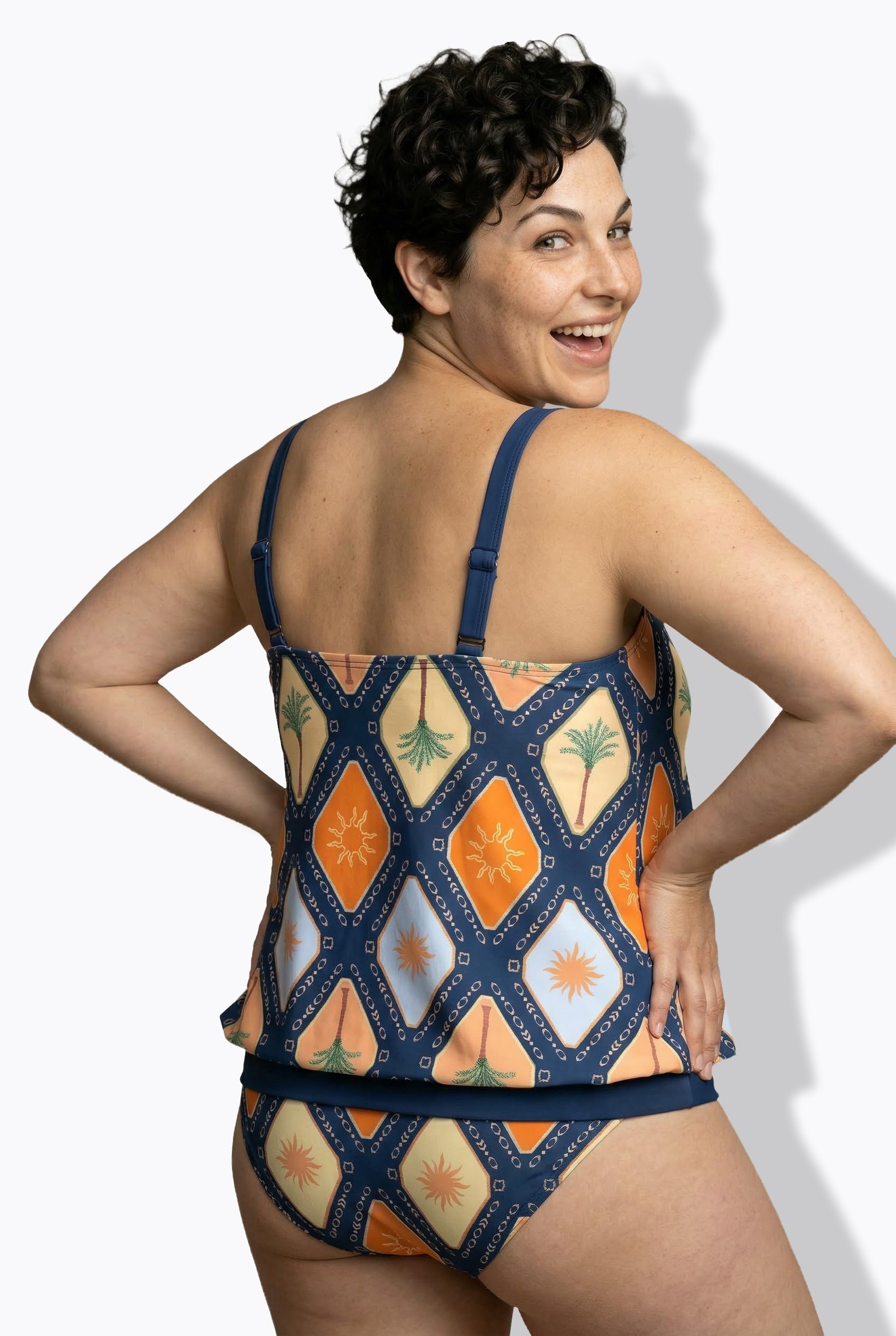 Ulla Popken Damen große Größen Übergrößen Plus Size Tankini, Karo, Elastiksaum, Softcups, Träger verstellbar 836729