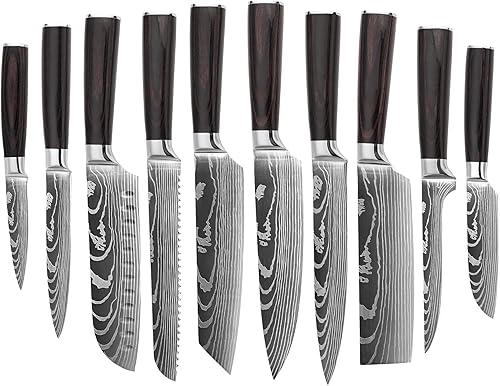 Chef Knife Ultra Sharp Kitchen Knives 10Pcs, Professional Cutting Knife Stainless Steel Chef Knife Set, Chopping Knife, Ergonomic Non-Slip Handles,