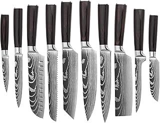 10-Piece Professional Kitchen Knife Set Ultra Sharp Chef Knife Set with Stainless Steel Knives Wood Handles Complete Cooking Knife Set Includes Chef, Bread, Santoku, Cleaver Knives