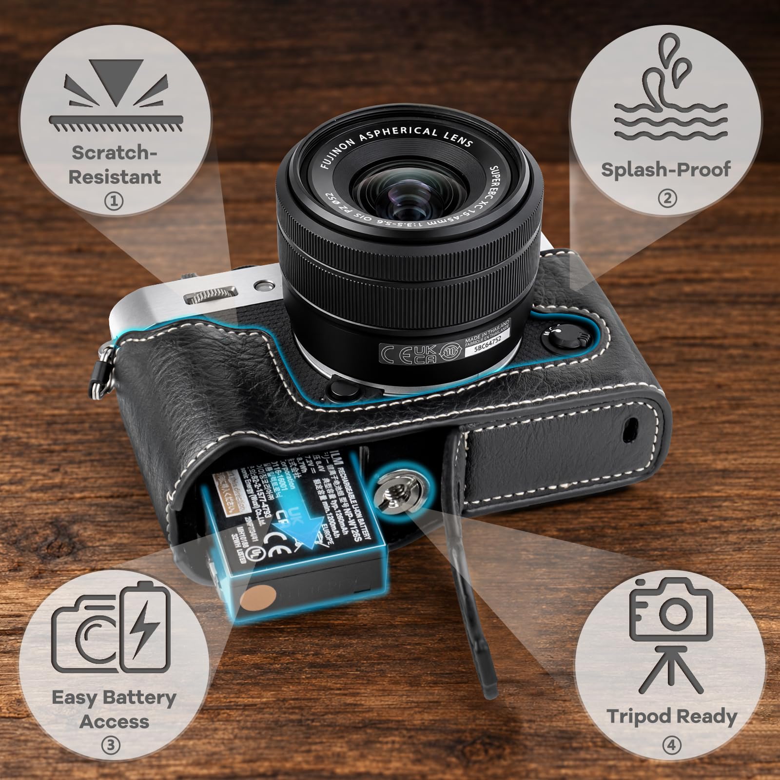 kinokoo Etui Fuji XT30 III / XT30 II / XT30 / XT20 / XT10 z paskiem-Czarny